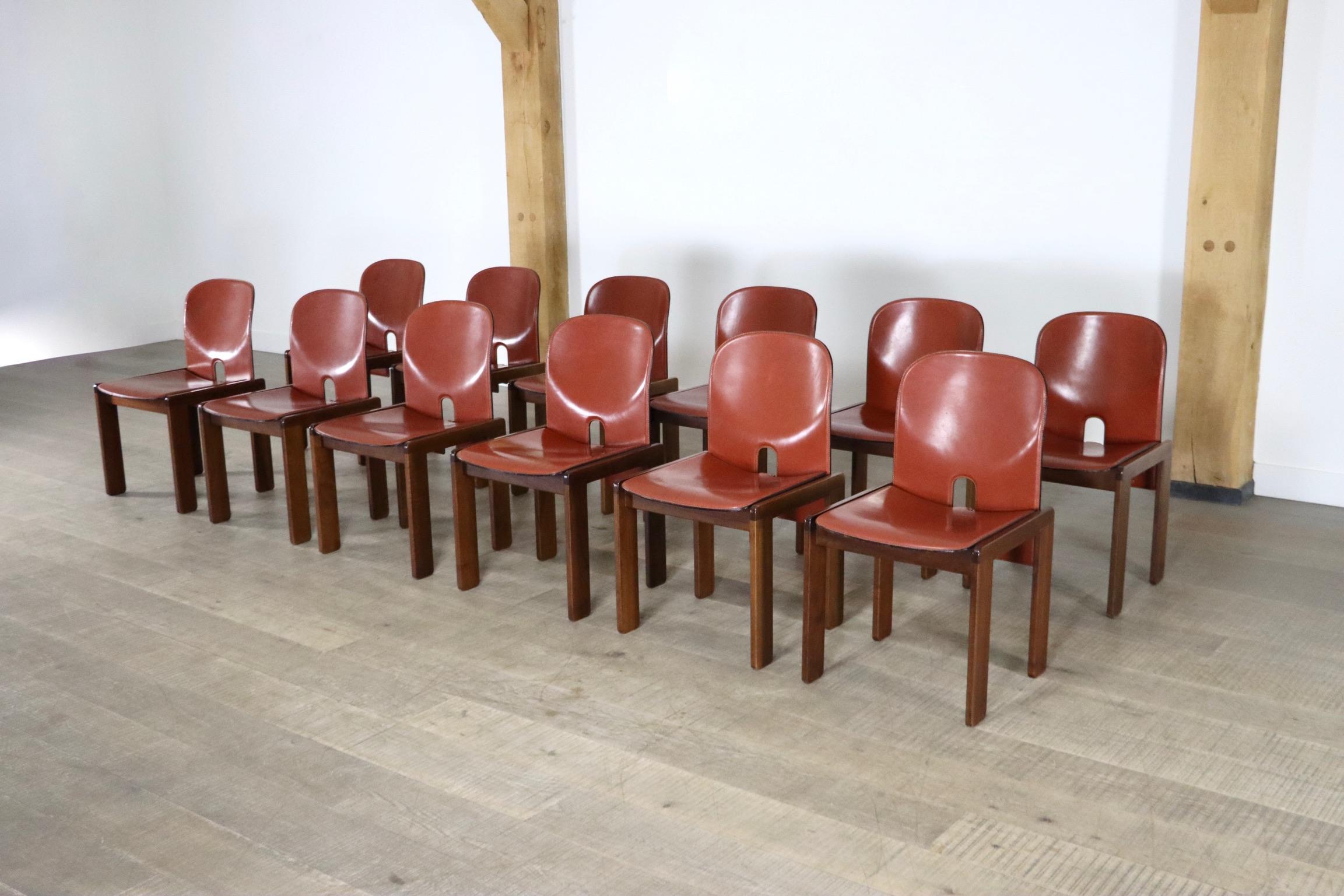 Leather Set of 12 Afra and Tobia Scarpa 121 Chairs for Cassina Italy, 1965
