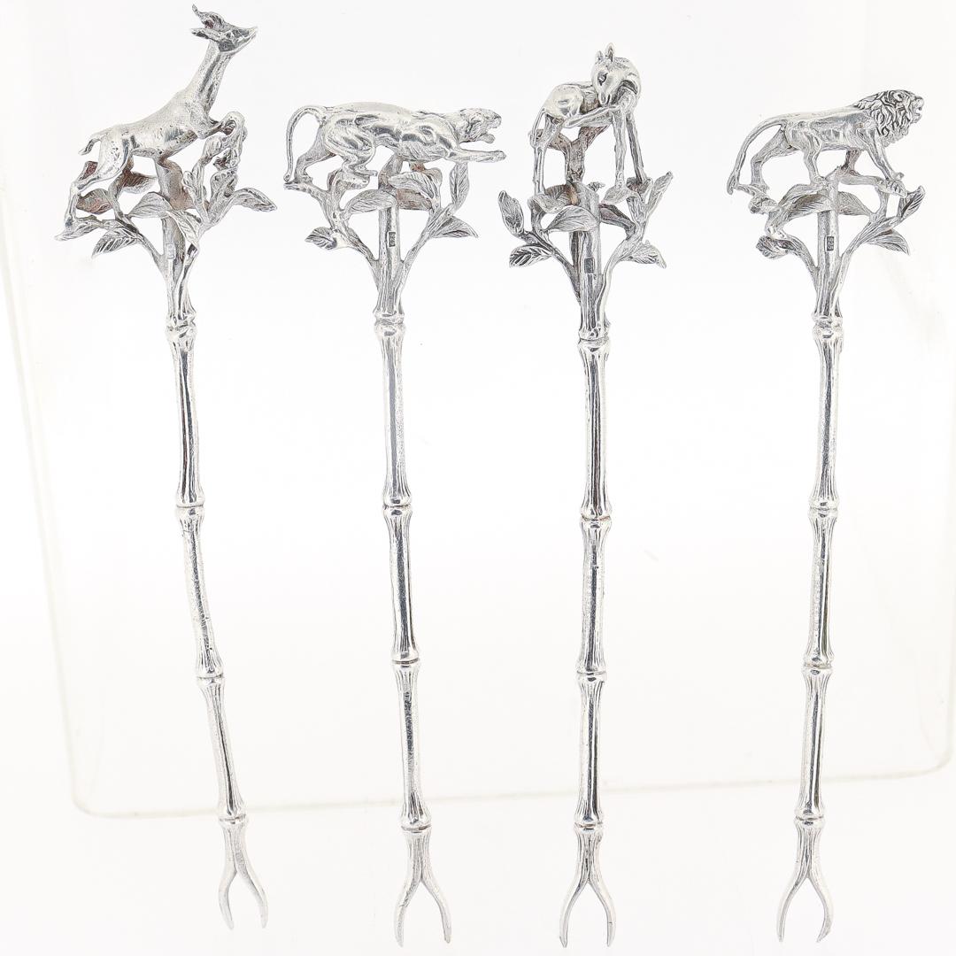 Set of 12 African Safari-Themed Sterling Silver Cocktail Picks with Animals For Sale 4