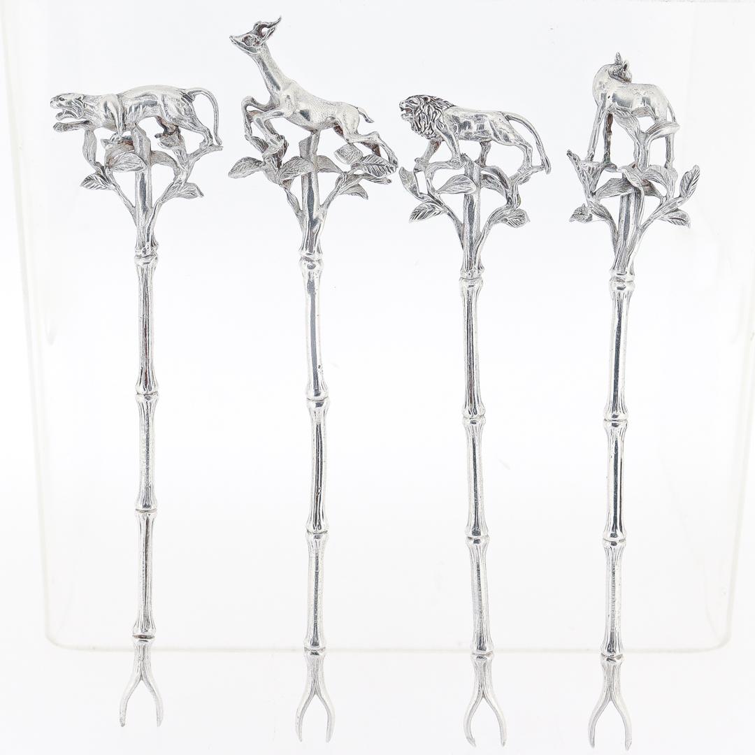 Set of 12 African Safari-Themed Sterling Silver Cocktail Picks with Animals For Sale 5