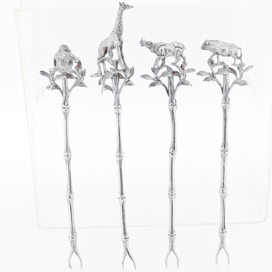 Set of 12 African Safari-Themed Sterling Silver Cocktail Picks with Animals For Sale 6