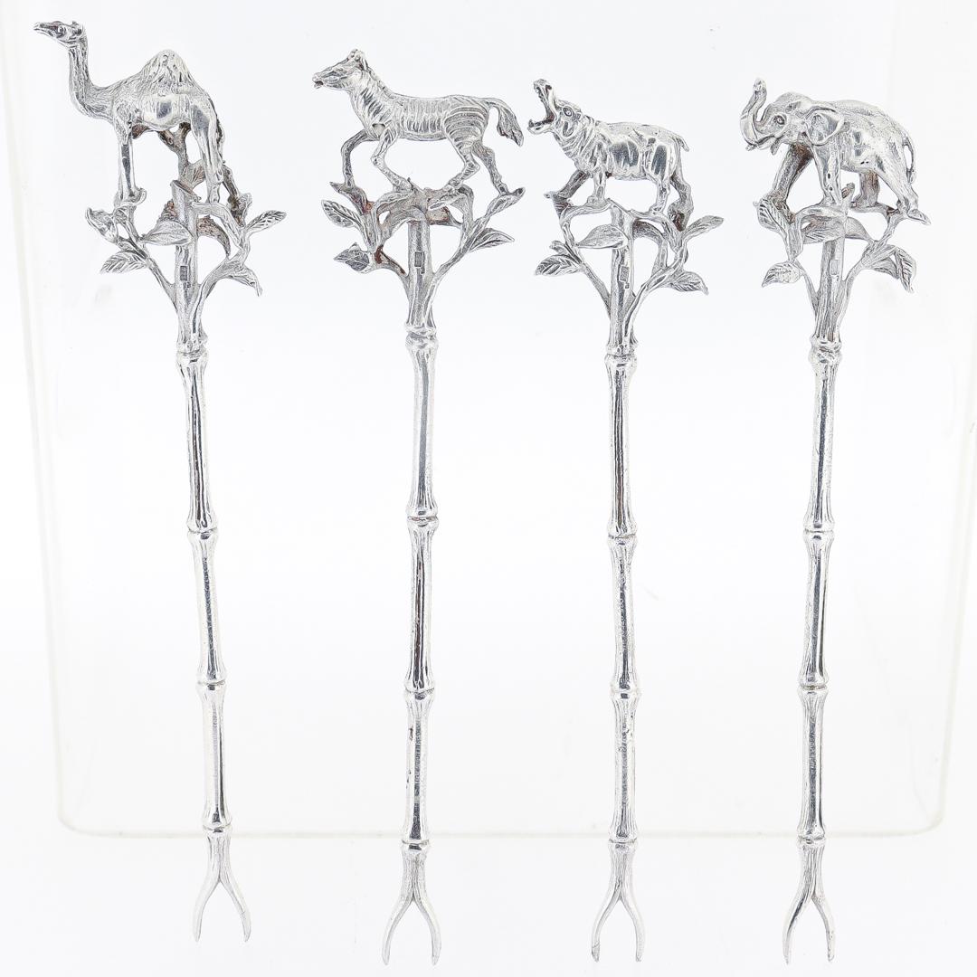Set of 12 African Safari-Themed Sterling Silver Cocktail Picks with Animals For Sale 7