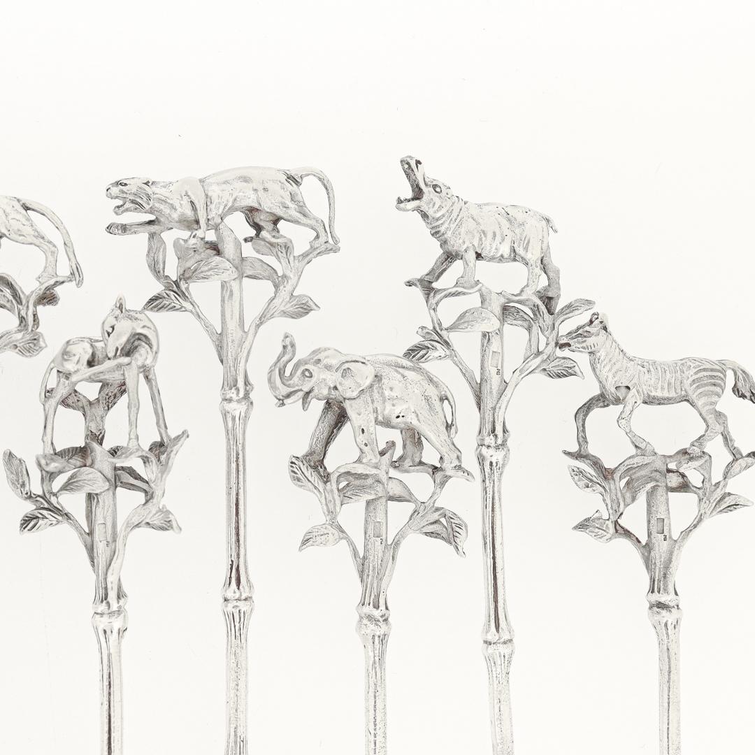 Set of 12 African Safari-Themed Sterling Silver Cocktail Picks with Animals For Sale 3