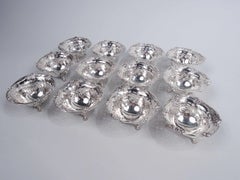 Set of 12 American Art Nouveau Sterling Silver Nut Dishes