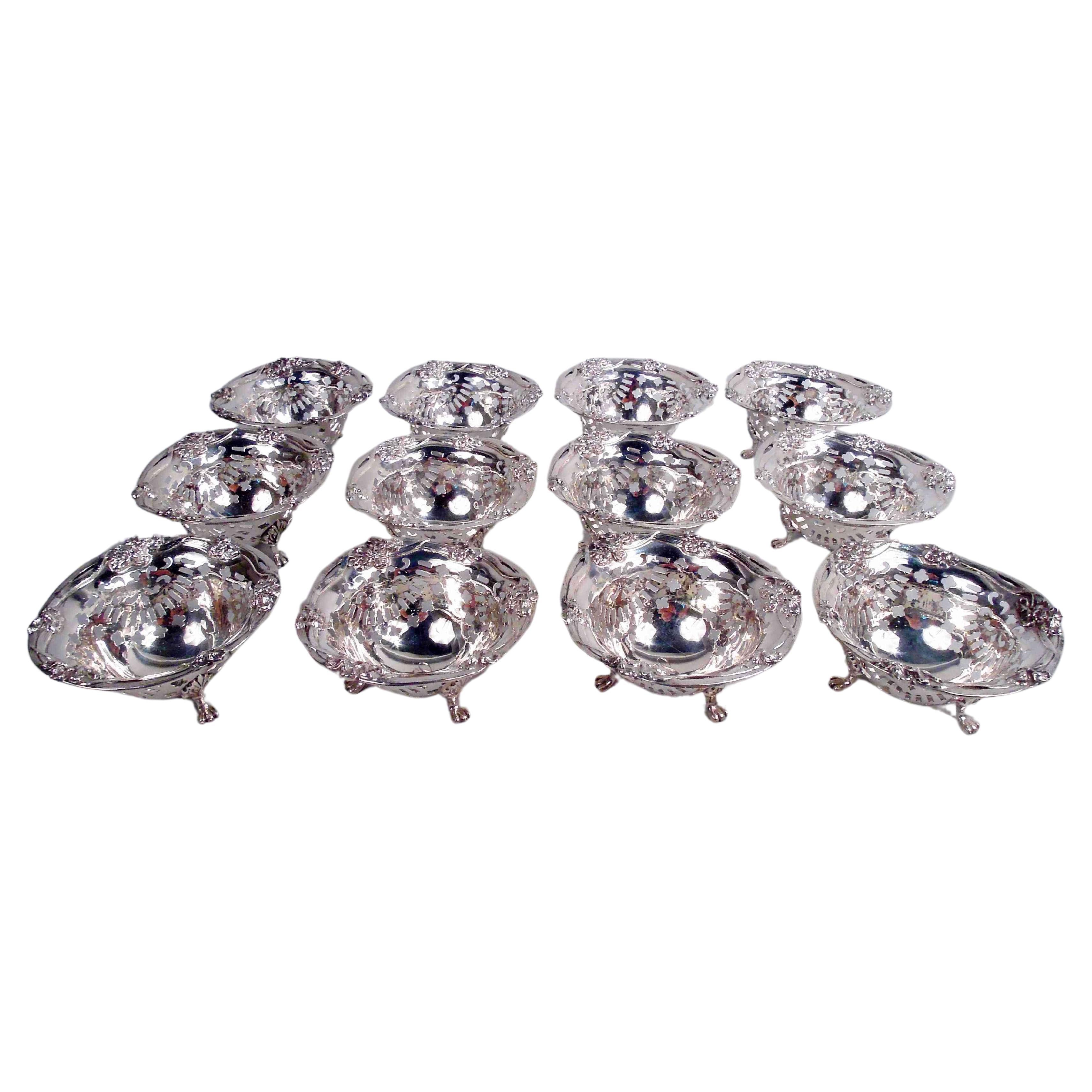Set of 12 American Art Nouveau Sterling Silver Nut Dishes For Sale