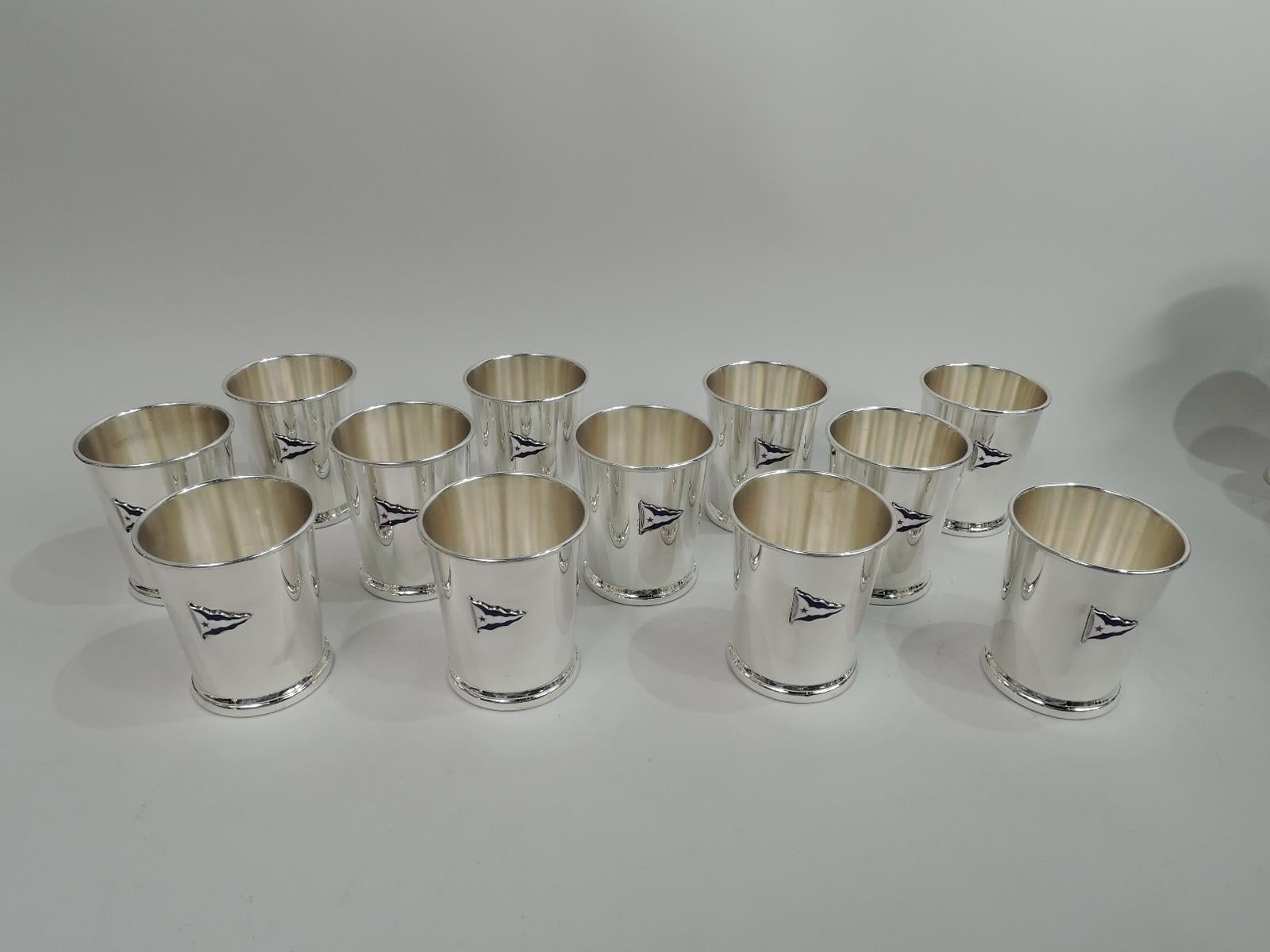 Mid-Century Modern Set of 12 American Mint Juleps with Chicago Yacht Club Burgee