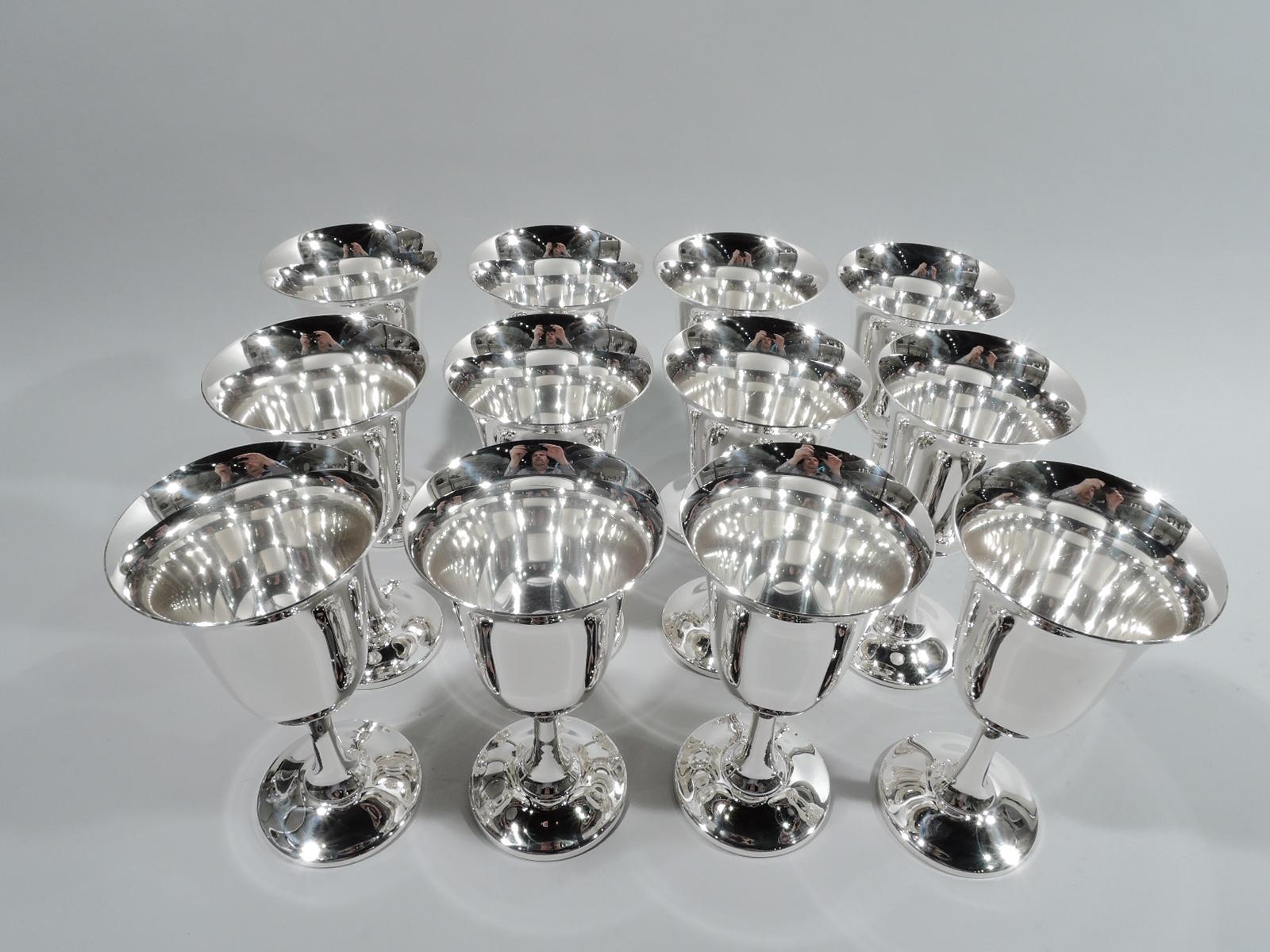 Set of 12 American Modern Sterling Silver Goblets In Excellent Condition In New York, NY