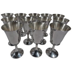 Set of 12 American Modern Sterling Silver Goblets