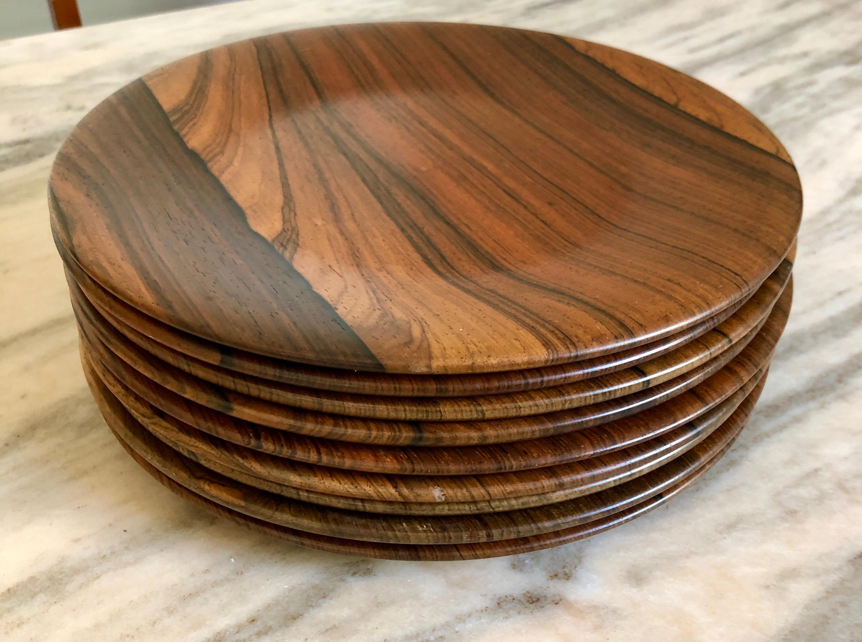 Set of 12 American Studio Rosewood Plates, Signed For Sale 3