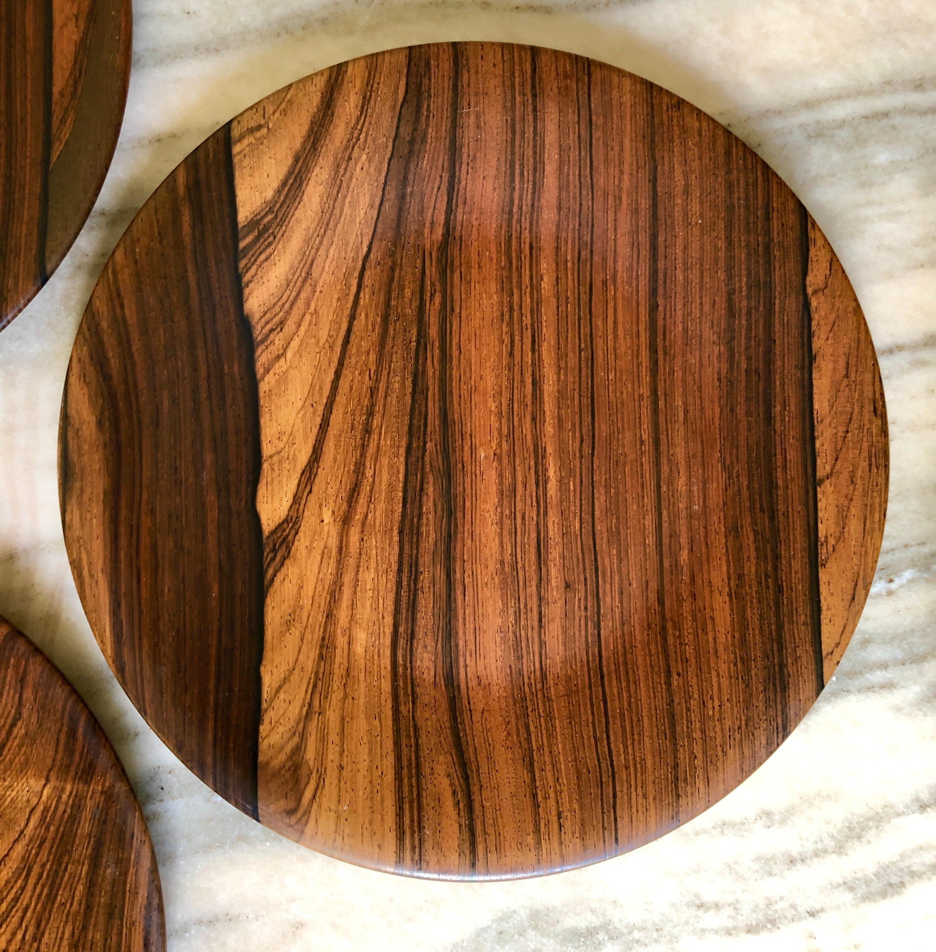 Hand-Carved Set of 12 American Studio Rosewood Plates, Signed For Sale