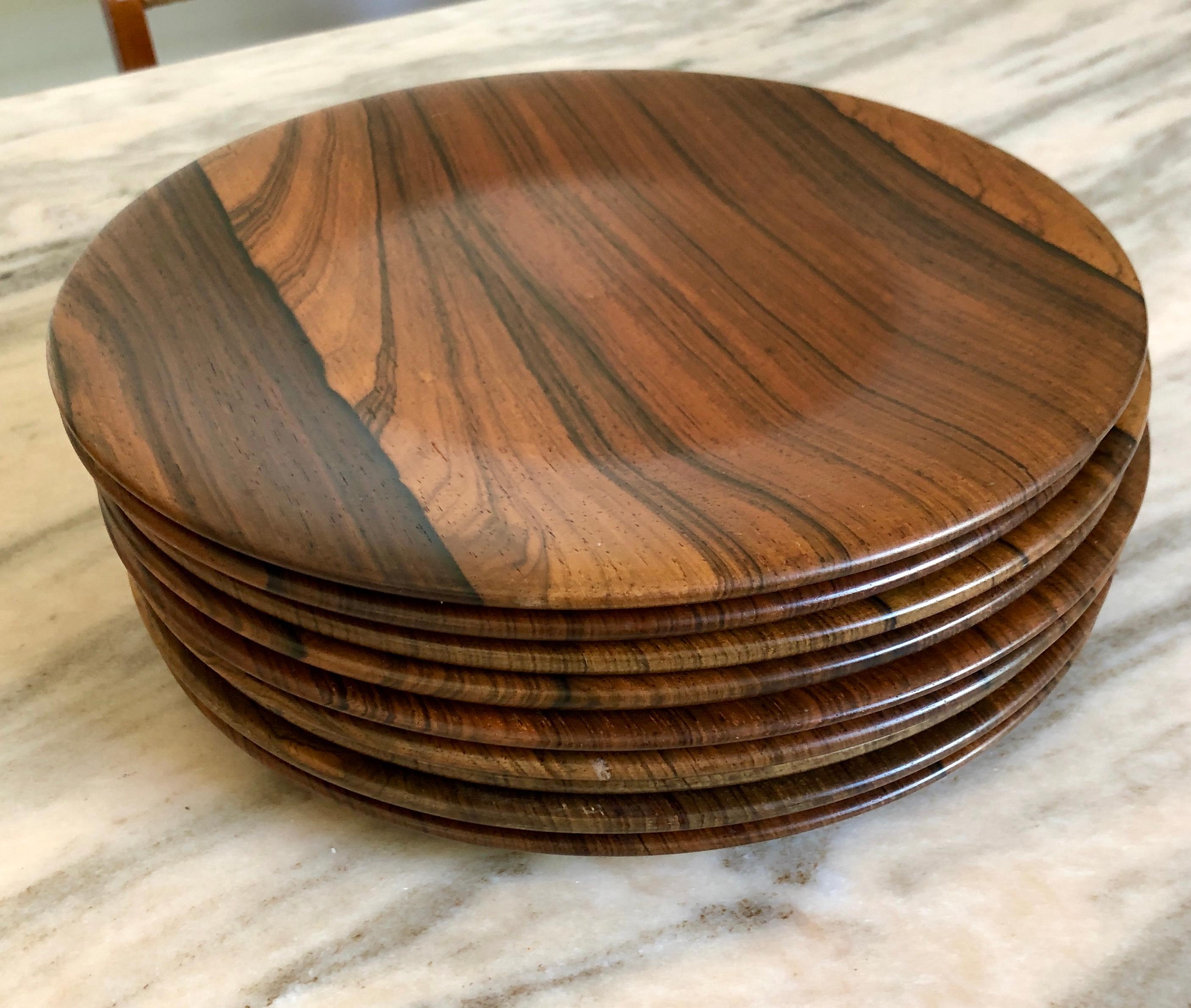 Set of 12 American Studio Rosewood Plates, Signed For Sale 2