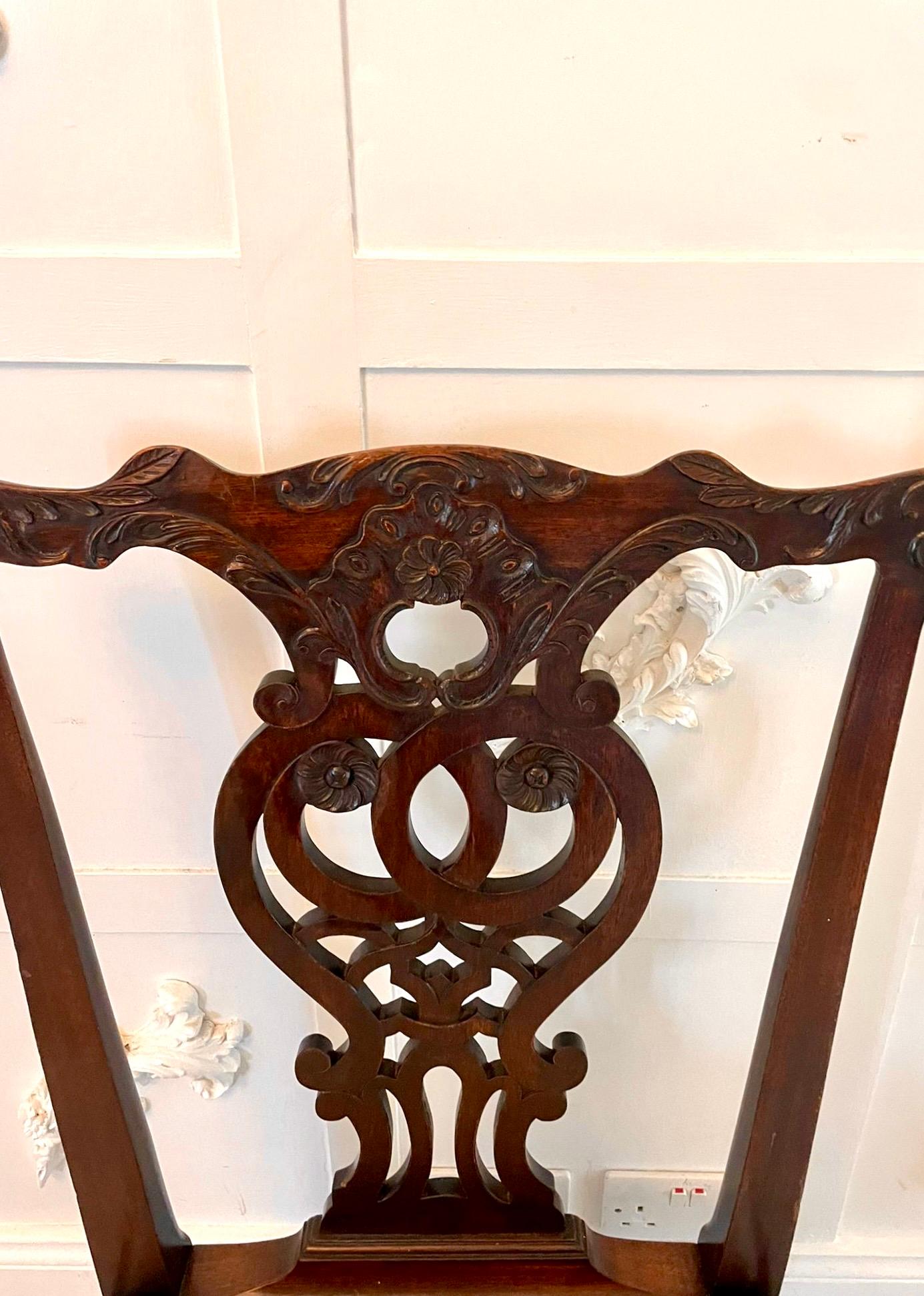 Set of 12 Antique 18th Century Quality Carved Mahogany Chippendale Chairs For Sale 5
