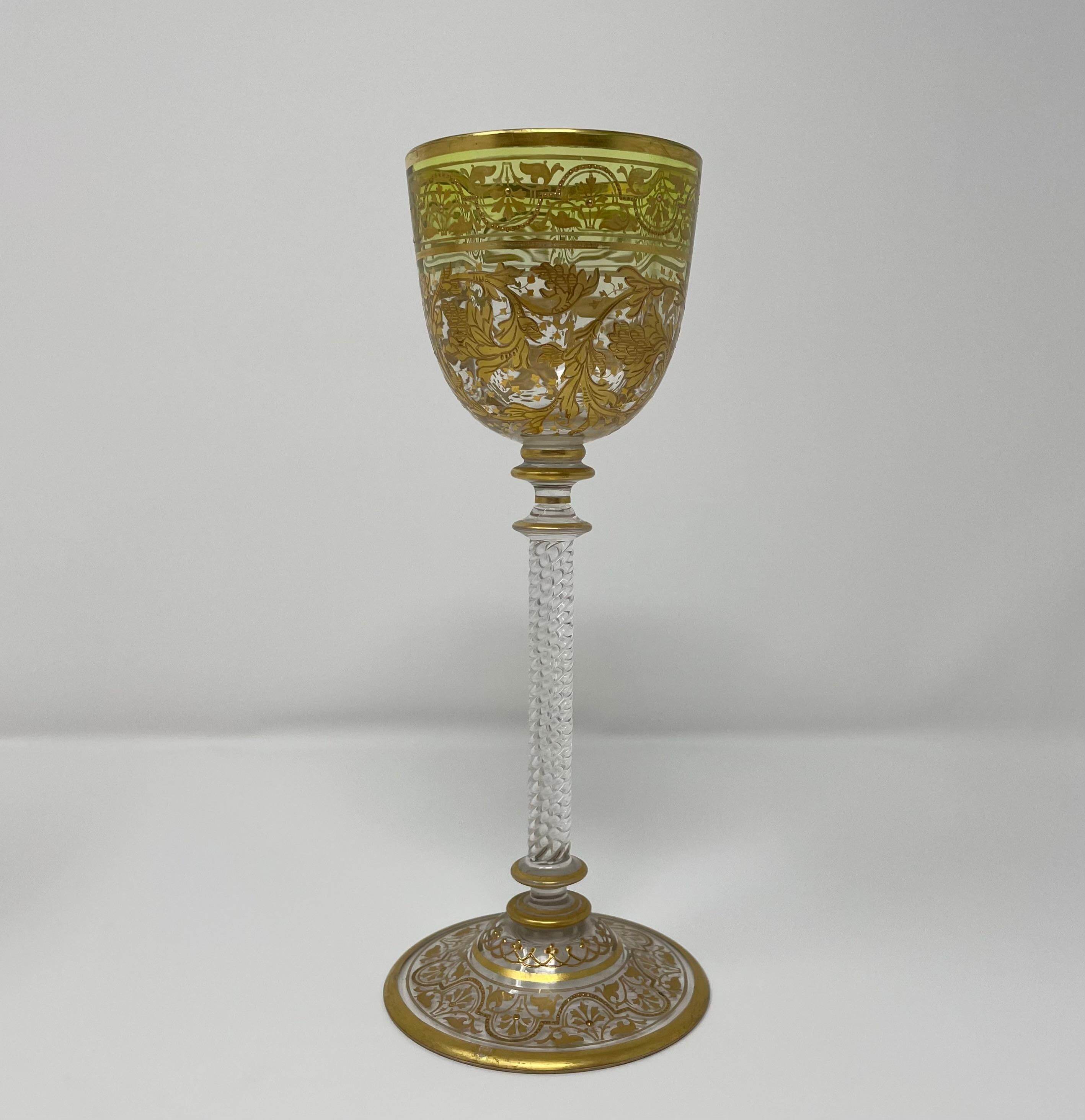 Set of 12 exquisite antique Austrian gold and enamel wine glasses.