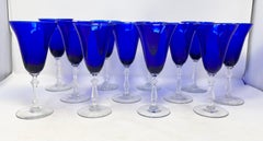 Set of 12 Antique American "Huntington Glass Co" Cobalt Blue Goblets, Circa 1920