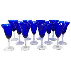 Ensemble de 12 gobelets anciens américains "Huntington Glass Co" bleu cobalt, vers 1920