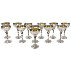 Set of 12 Antique American Sterling Silver Figural Rooster Cocktail Glasses 1890
