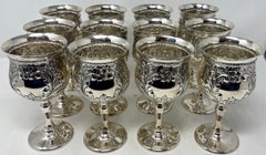 Set of 12 Antique American Sterling Silver Goblets "Violet Pattern"