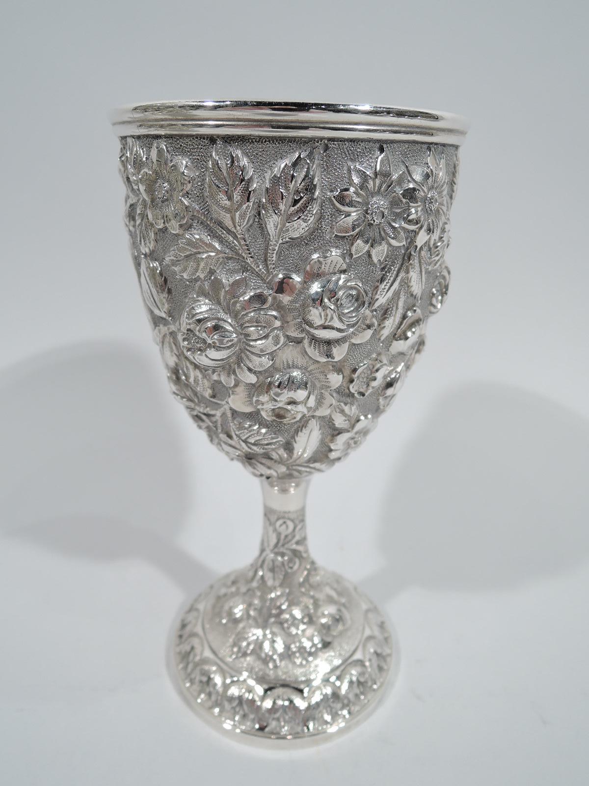 19th Century Set of 12 Antique American Sterling Silver Goblets with Baltimore-Style Repousse