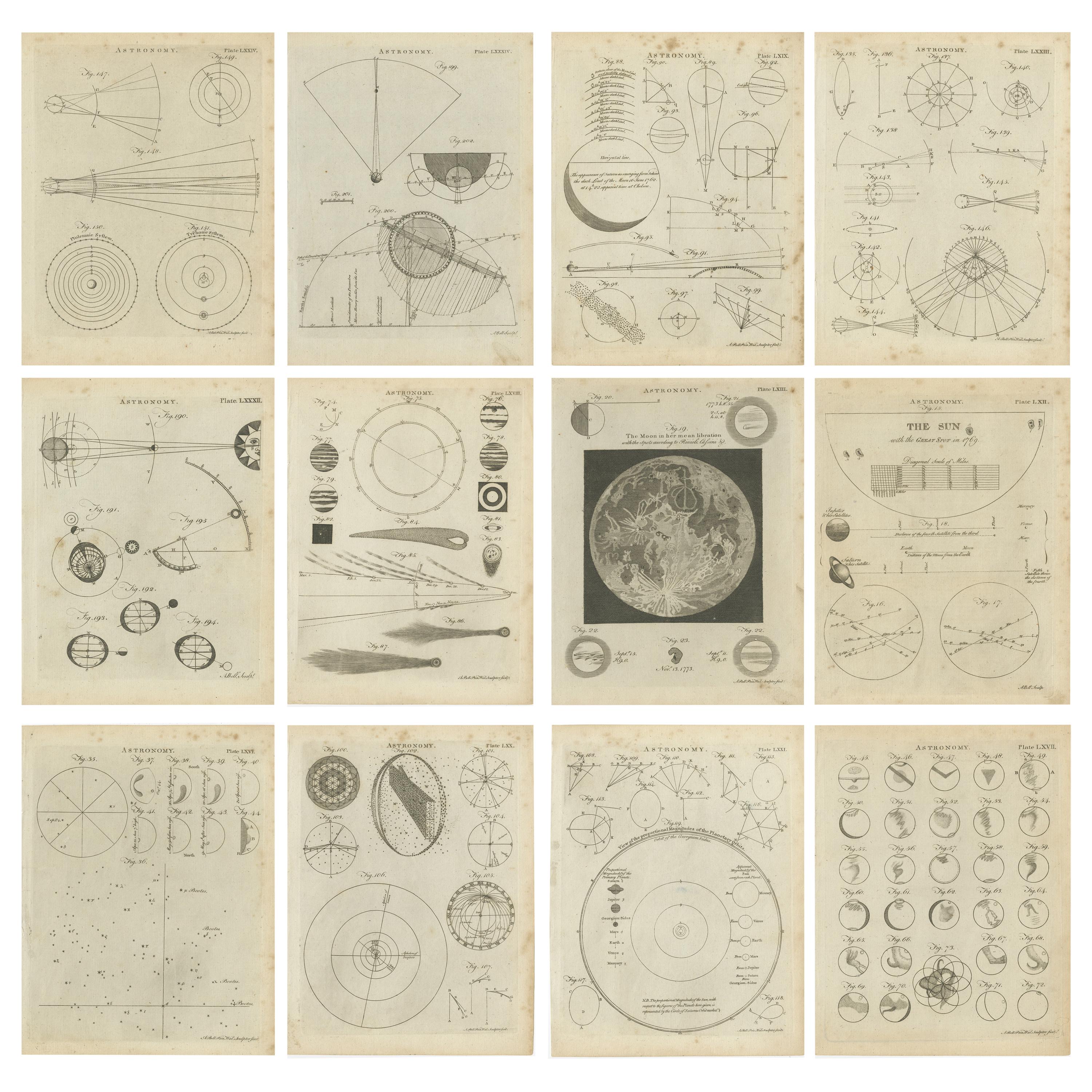Set of 12 Antique Astronomy Prints by Bell 'c.1797'