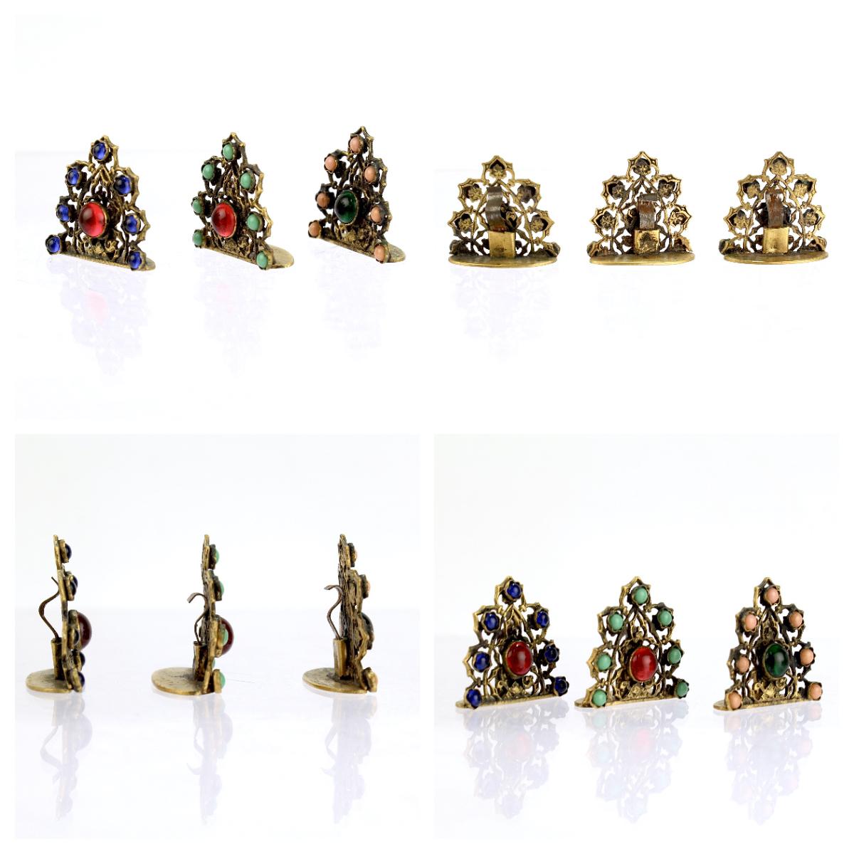 Set of 12 Antique Austrian Gilt & Jeweled Bronze Dinner Place Card Holders For Sale 2