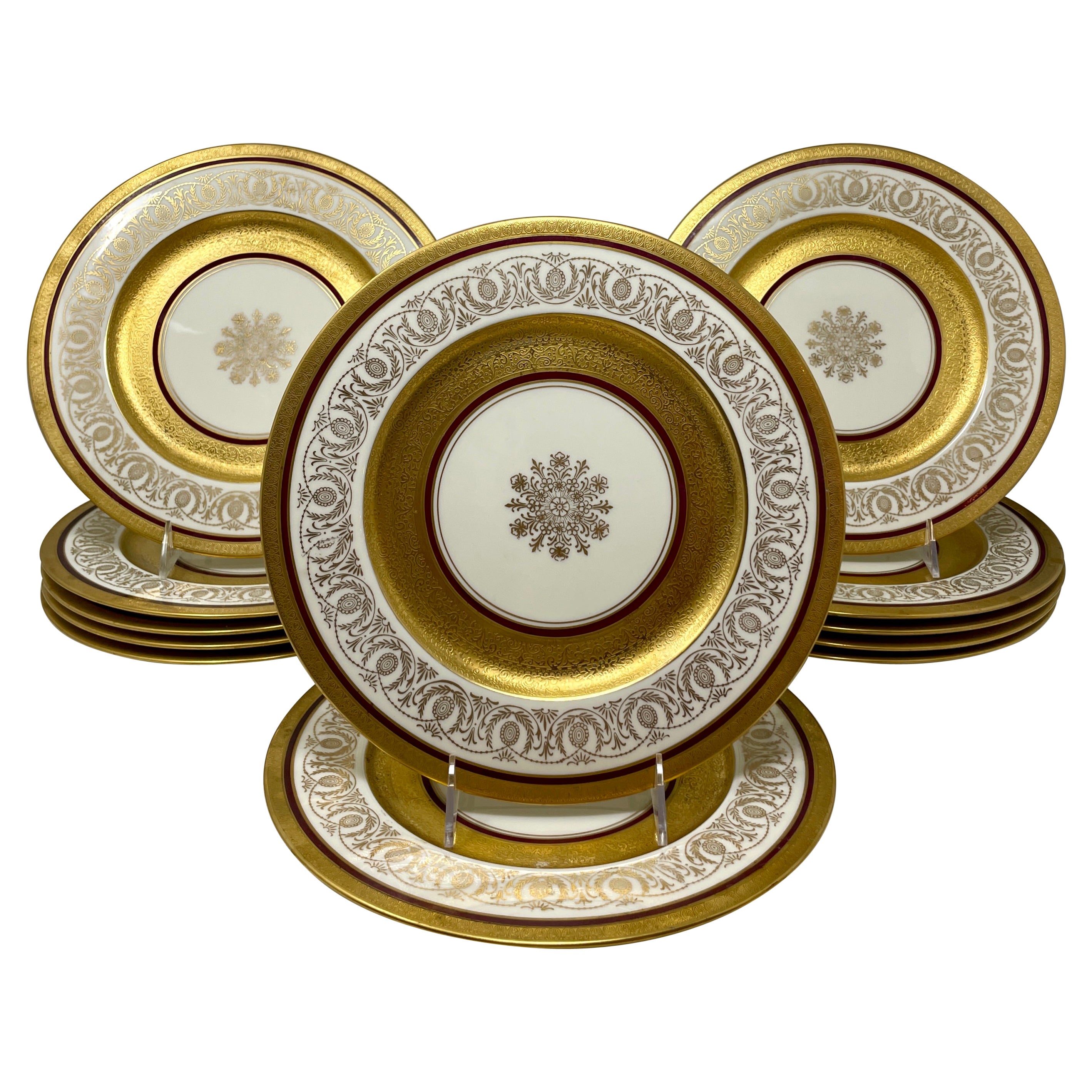 Ensemble de 12 assiettes plates anciennes bavaroises en porcelaine « Berg Lan », datant d'environ 1900 à 1910