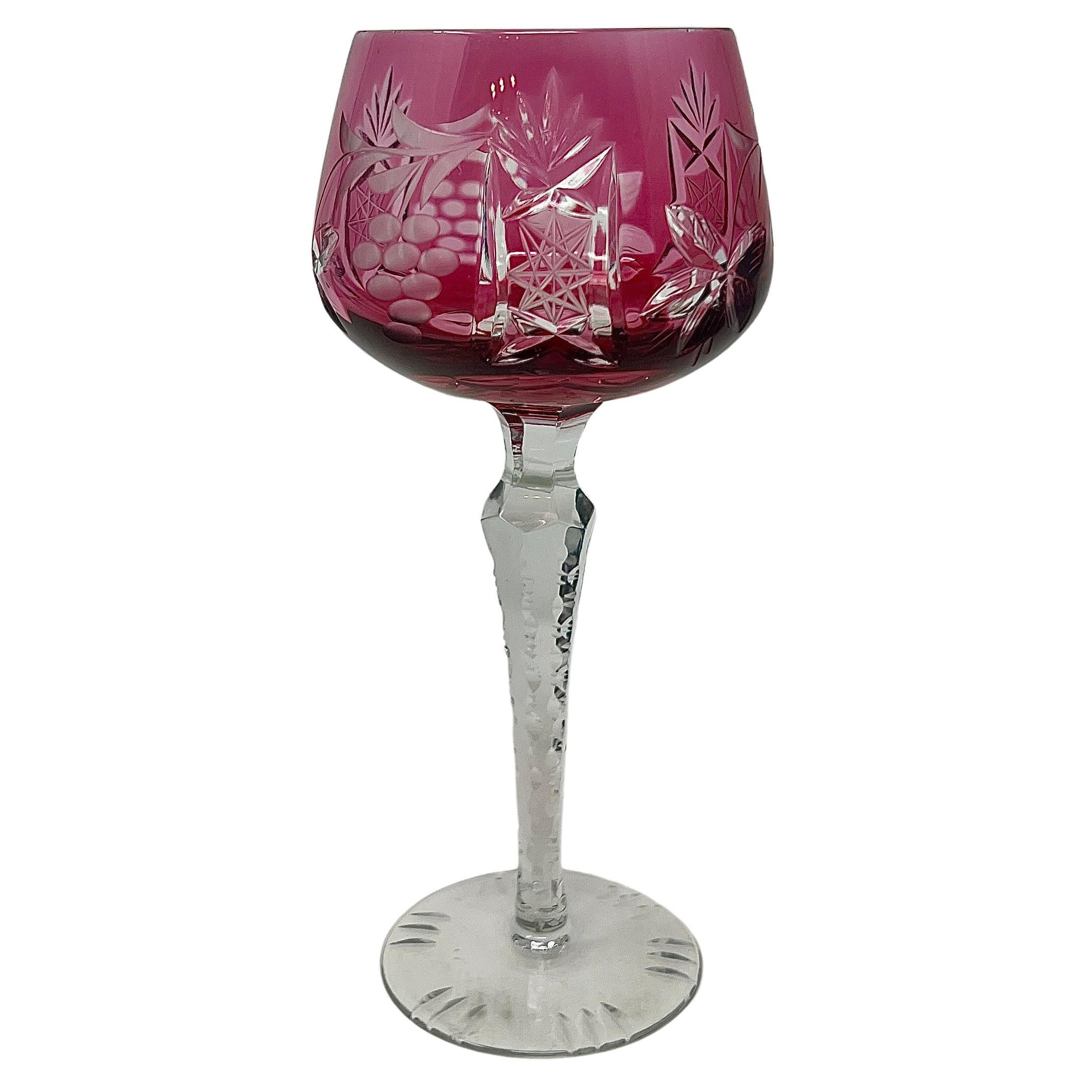 20th Century Set of 12 Antique Cranberry Cut-to-Clear Crystal Wine Glasses, Circa 1920's. For Sale