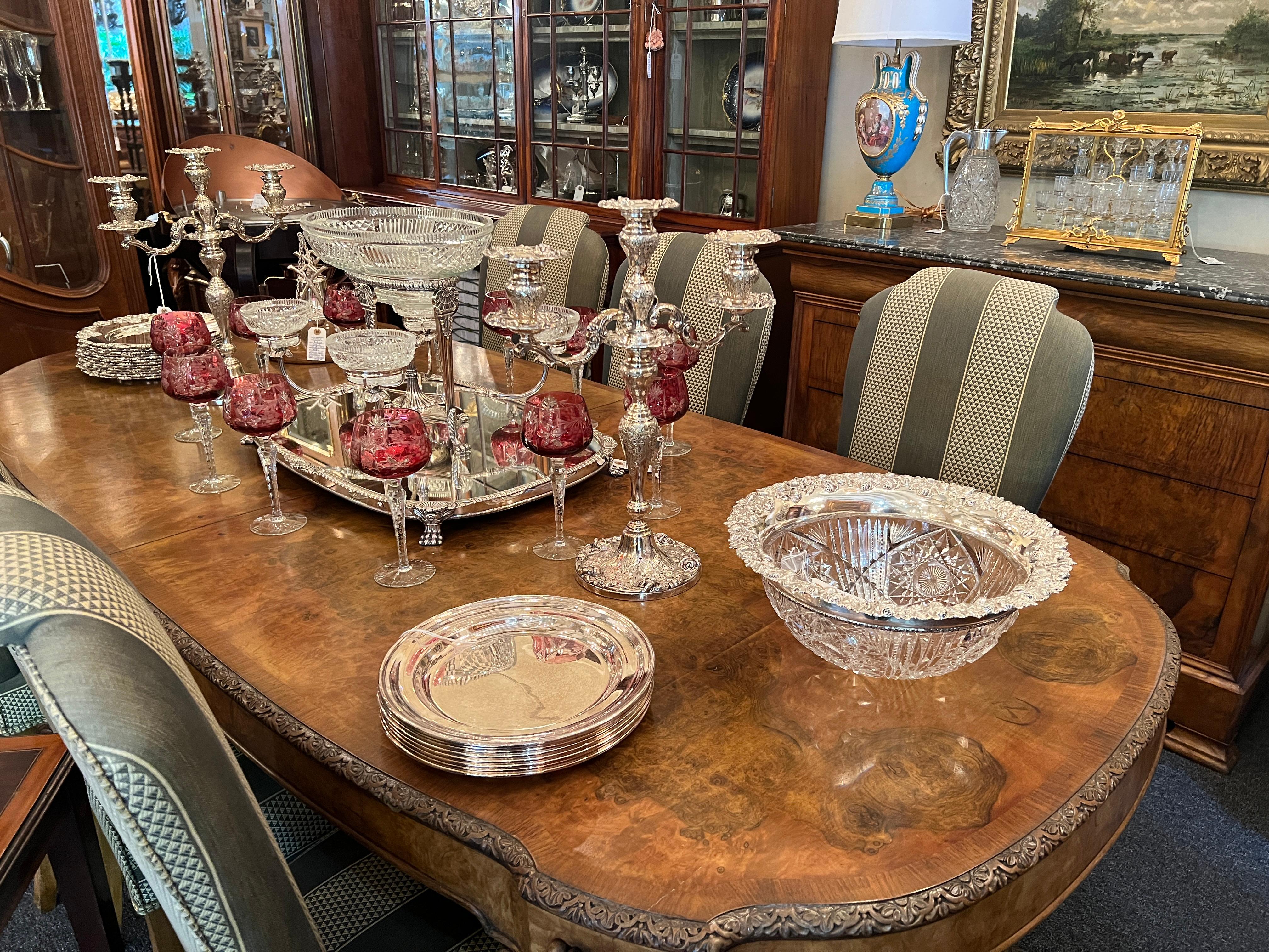 Set of 12 Antique Cranberry Cut-to-Clear Crystal Wine Glasses, Circa 1920's. For Sale 2