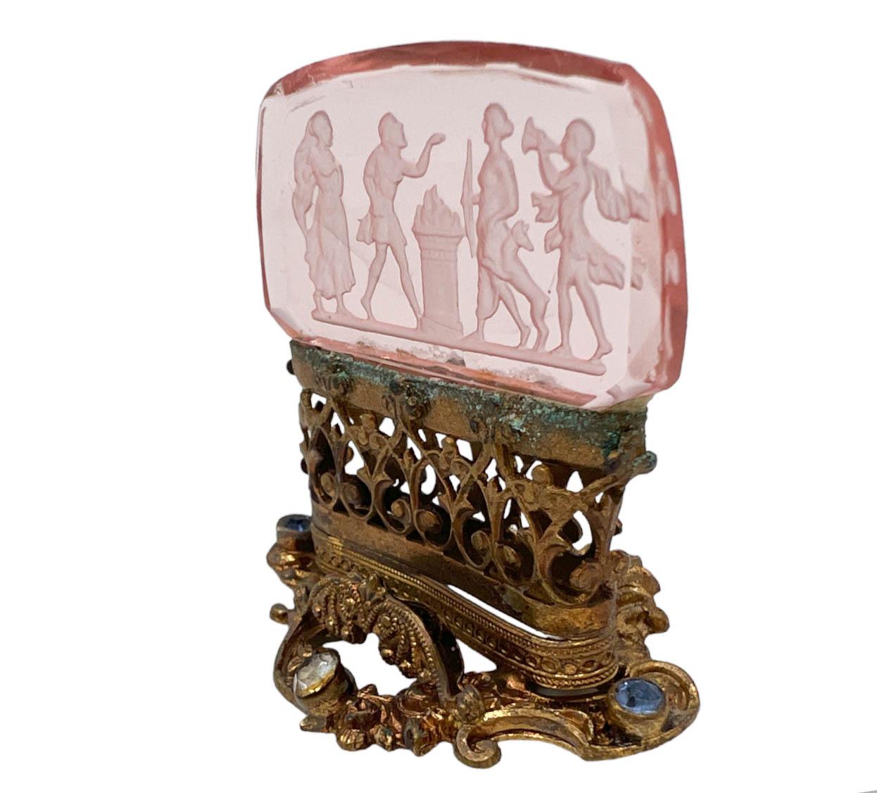Art Nouveau Set of 12 Pale Pink Antique Czech Moser Jeweled Intaglio Place Card Holders