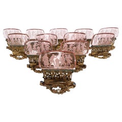 Set of 12 Pale Pink Antique Czech Moser Jeweled Intaglio Place Card Holders