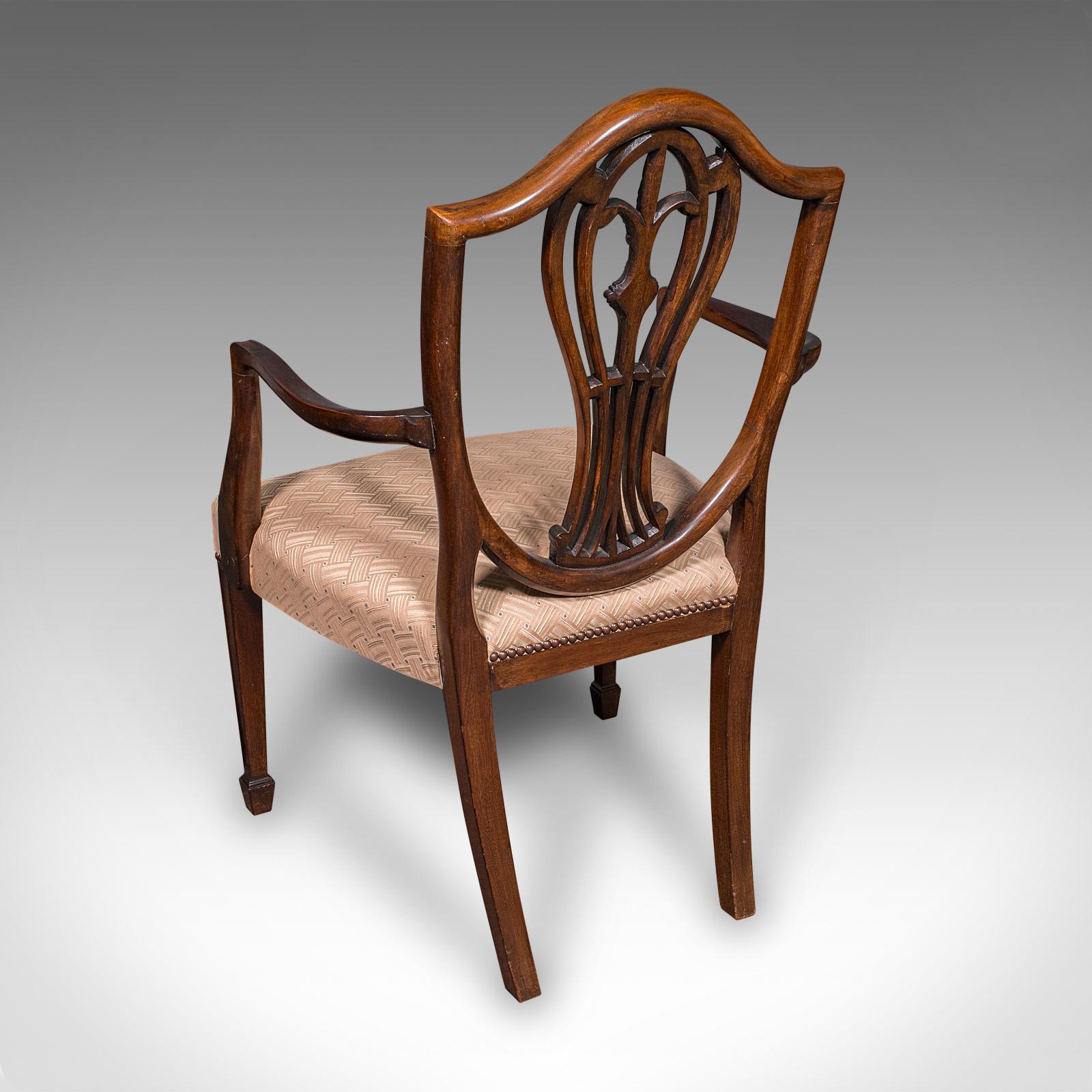 Set of 12 Antique Dining Chairs, English, Carver, Seat, Hepplewhite, Edwardian For Sale 4