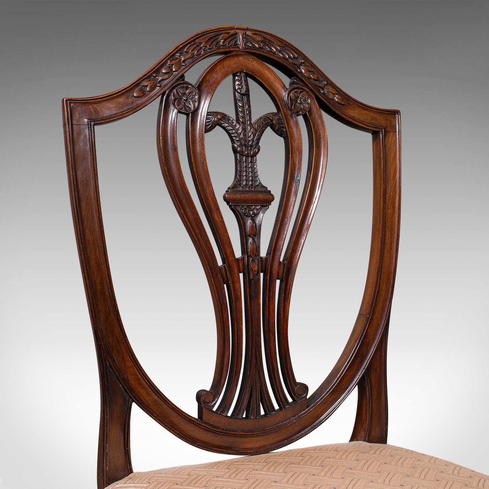 Set of 12 Antique Dining Chairs, English, Carver, Seat, Hepplewhite, Edwardian For Sale 5