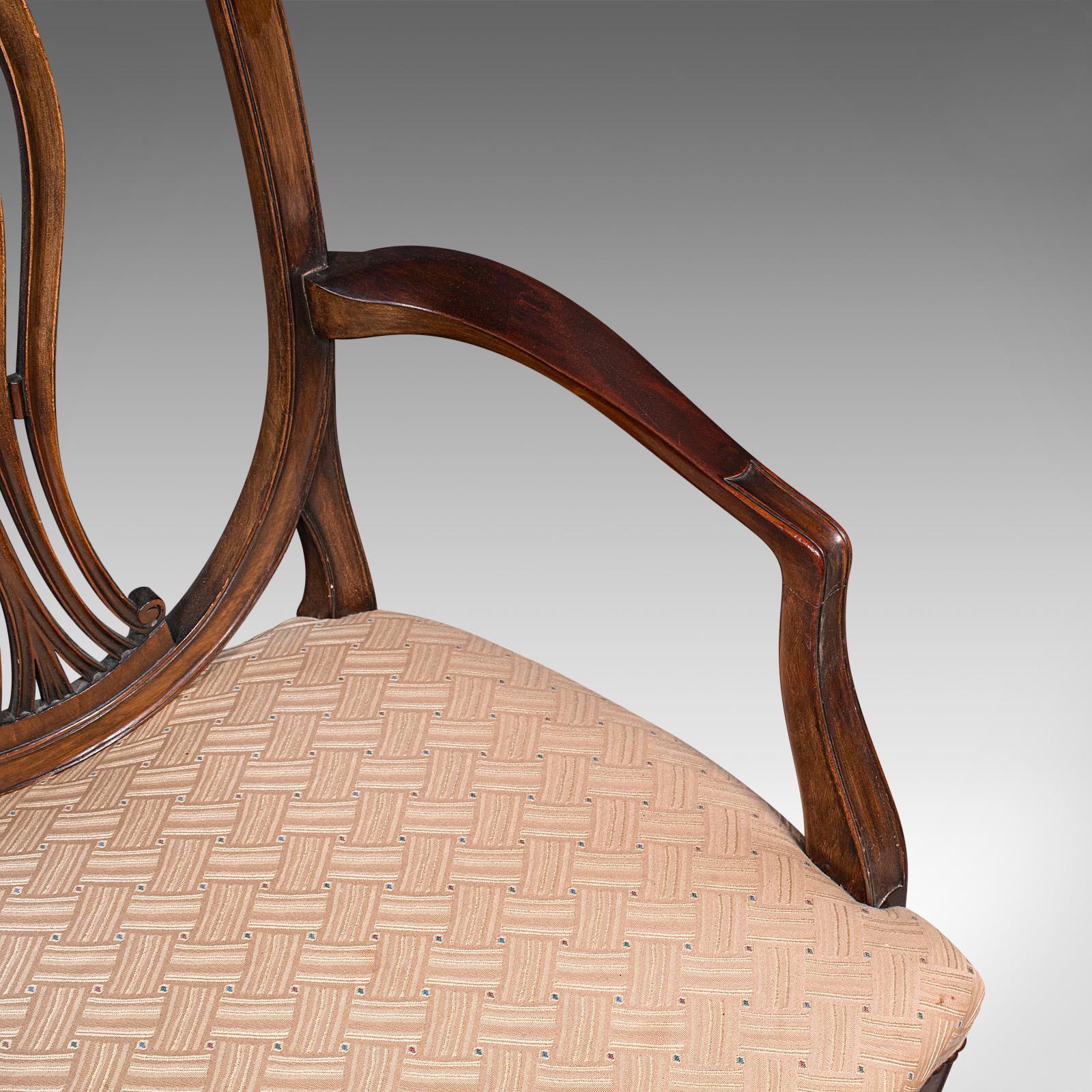 Set of 12 Antique Dining Chairs, English, Carver, Seat, Hepplewhite, Edwardian For Sale 6