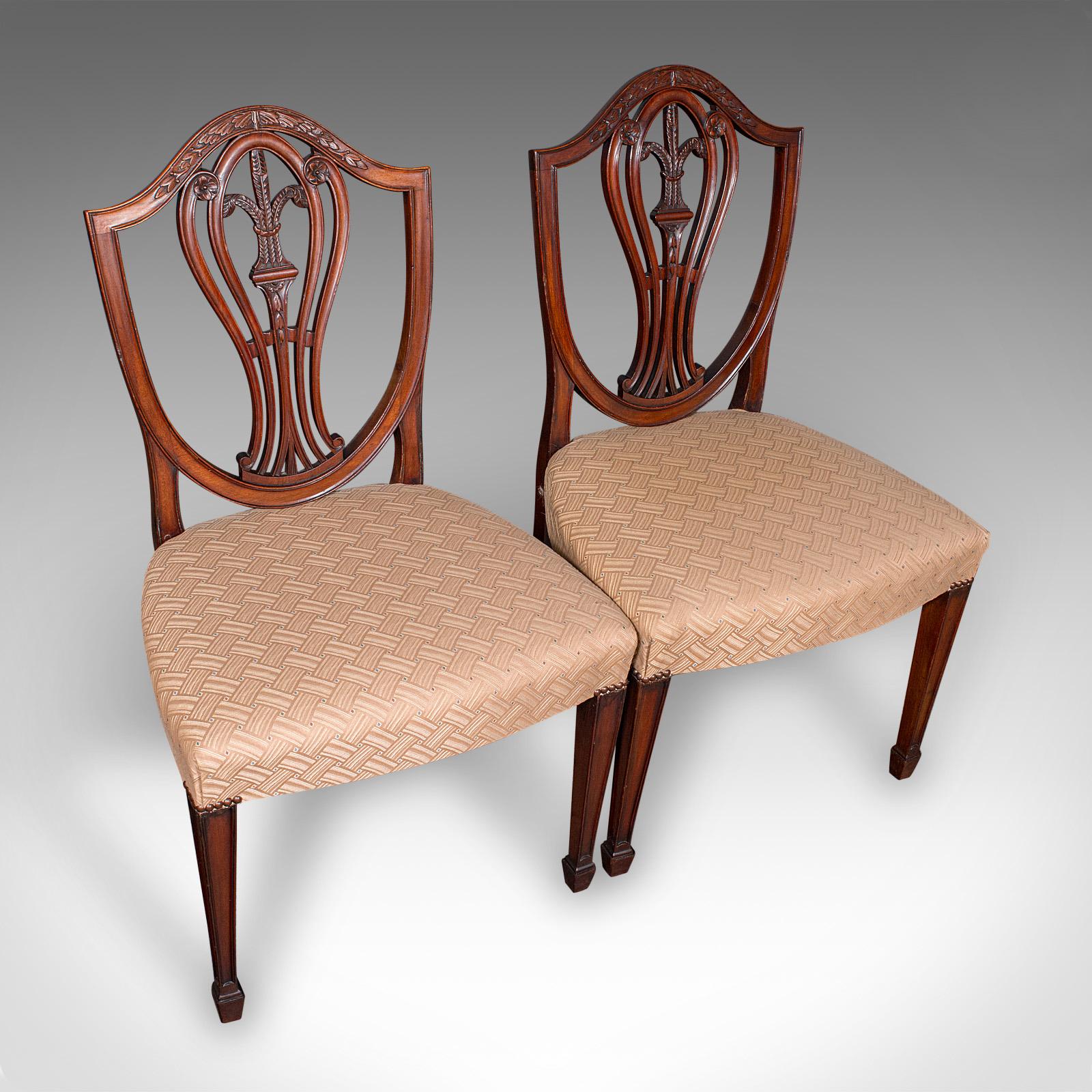 20th Century Set of 12 Antique Dining Chairs, English, Carver, Seat, Hepplewhite, Edwardian For Sale