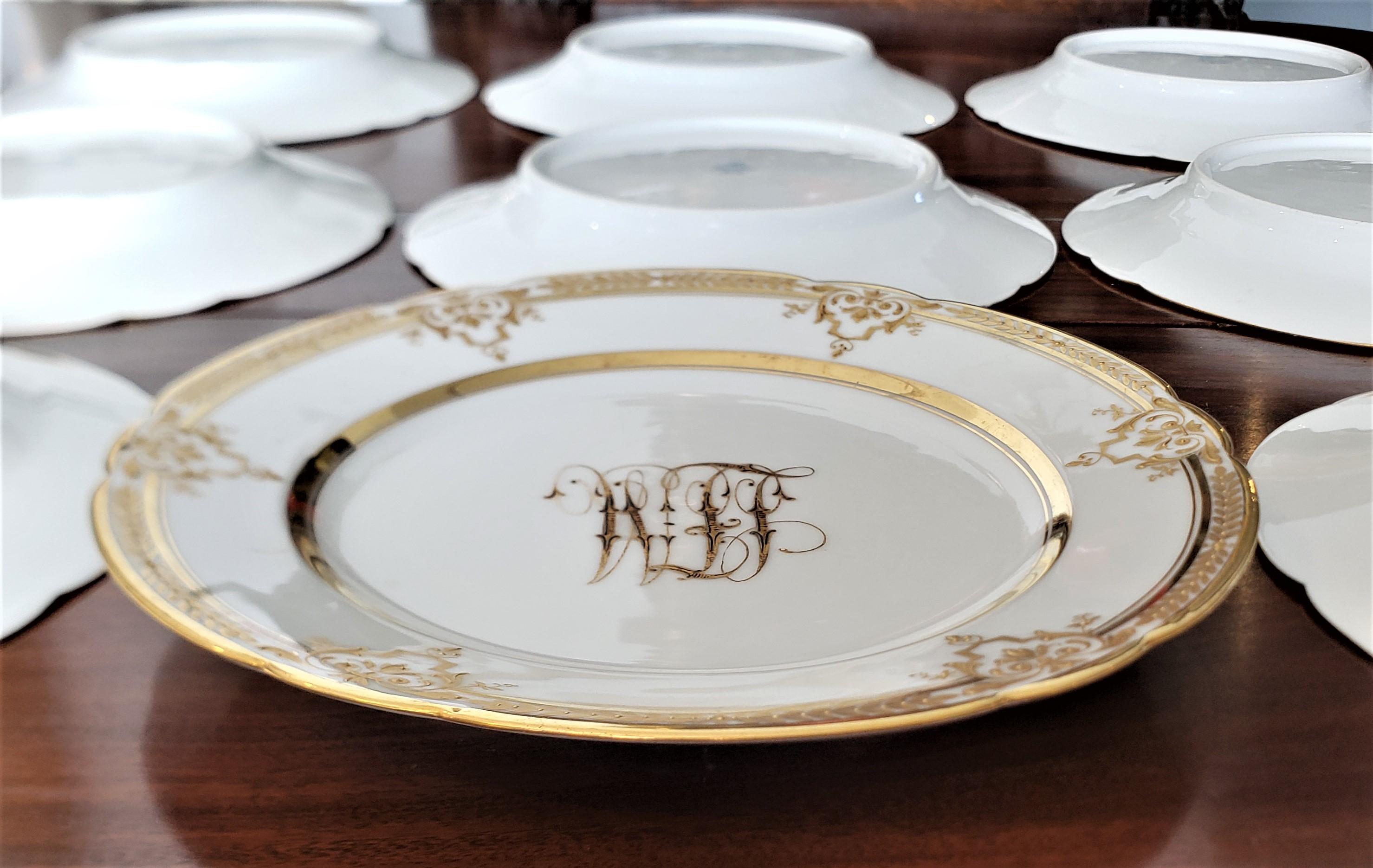 19th Century Set of 12 Antique Dresden White Porcelain Dinner Plates with Gilt Decoration For Sale
