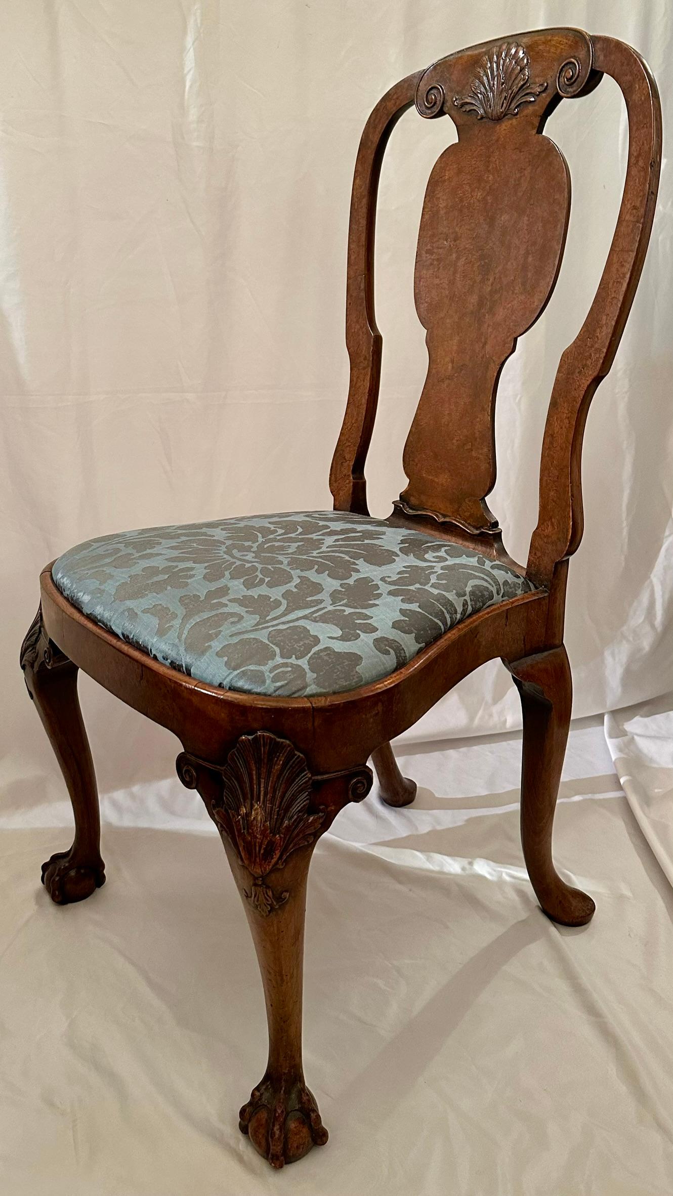 Set of 12 Antique English Burled Walnut Queen Anne Dining Chairs, Circa 1890. In Good Condition For Sale In New Orleans, LA