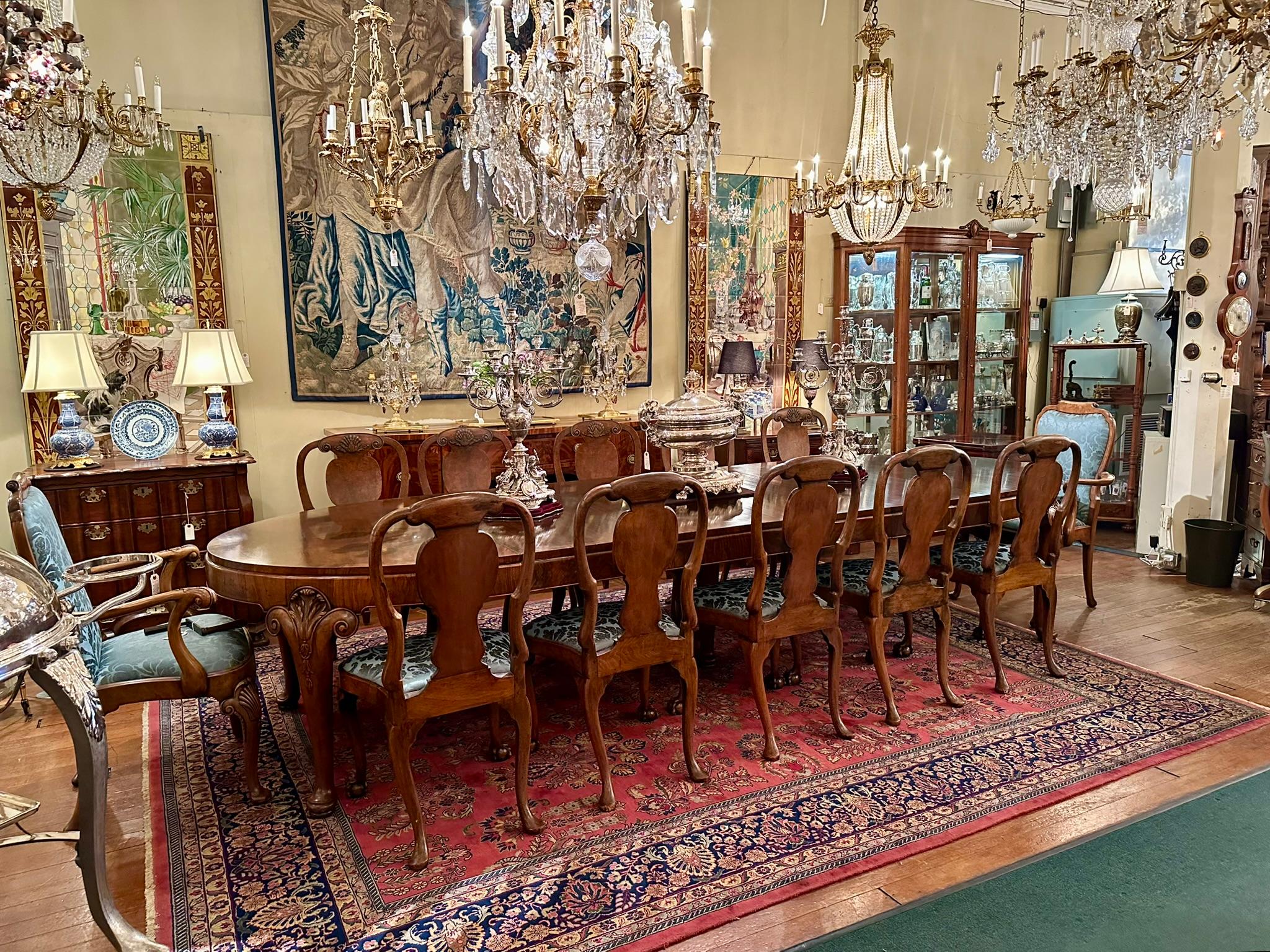 Set of 12 Antique English Burled Walnut Queen Anne Dining Chairs, Circa 1890. For Sale 4