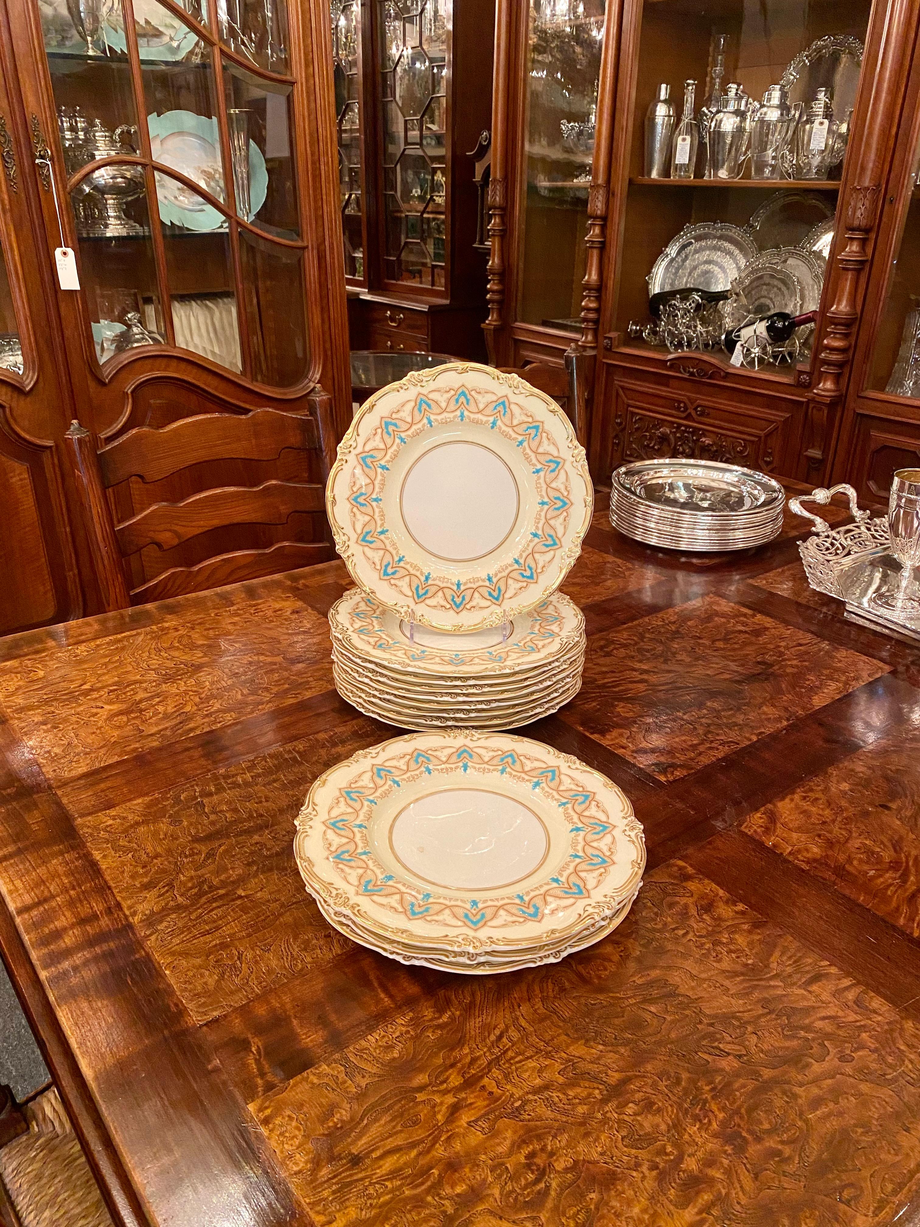 Set of 12 Antique English Cauldon Co. Signed Porcelain Serving Plates Circa 1900 2