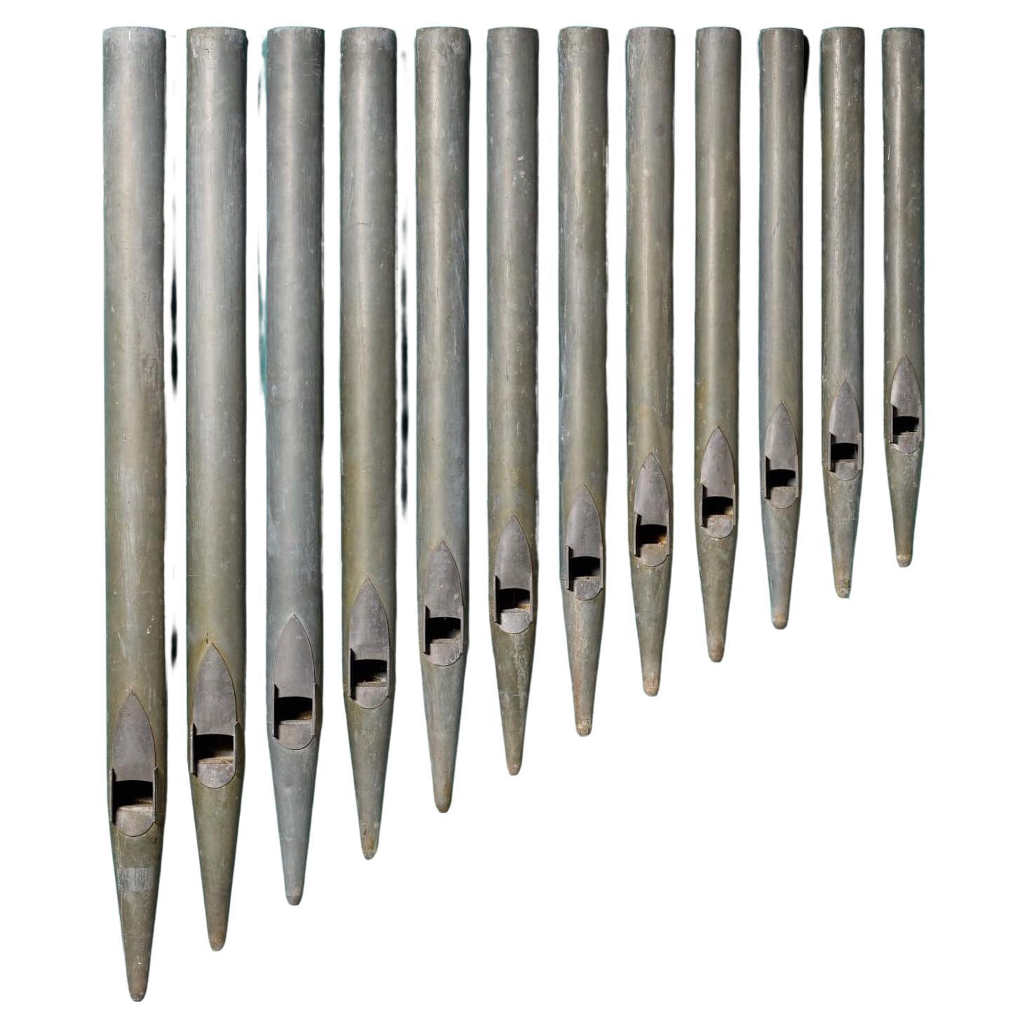 Set of 12 Antique English Church Organ Pipes For Sale