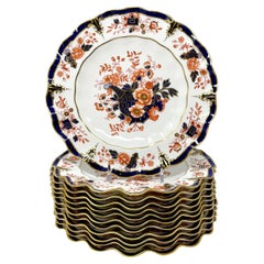 Set of 12 Antique English Fluted Edge Dessert / Salad "Royal Crown Derby" Plates