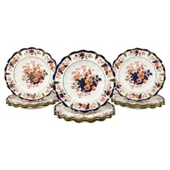 Lot de 12 assiettes à dessert / salade anglaises anciennes à bord cannelé « Royal Crown Derby »