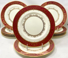 Set of 12 Antique English Minton Porcelain Red & Gold Service Chargers Ca. 1900