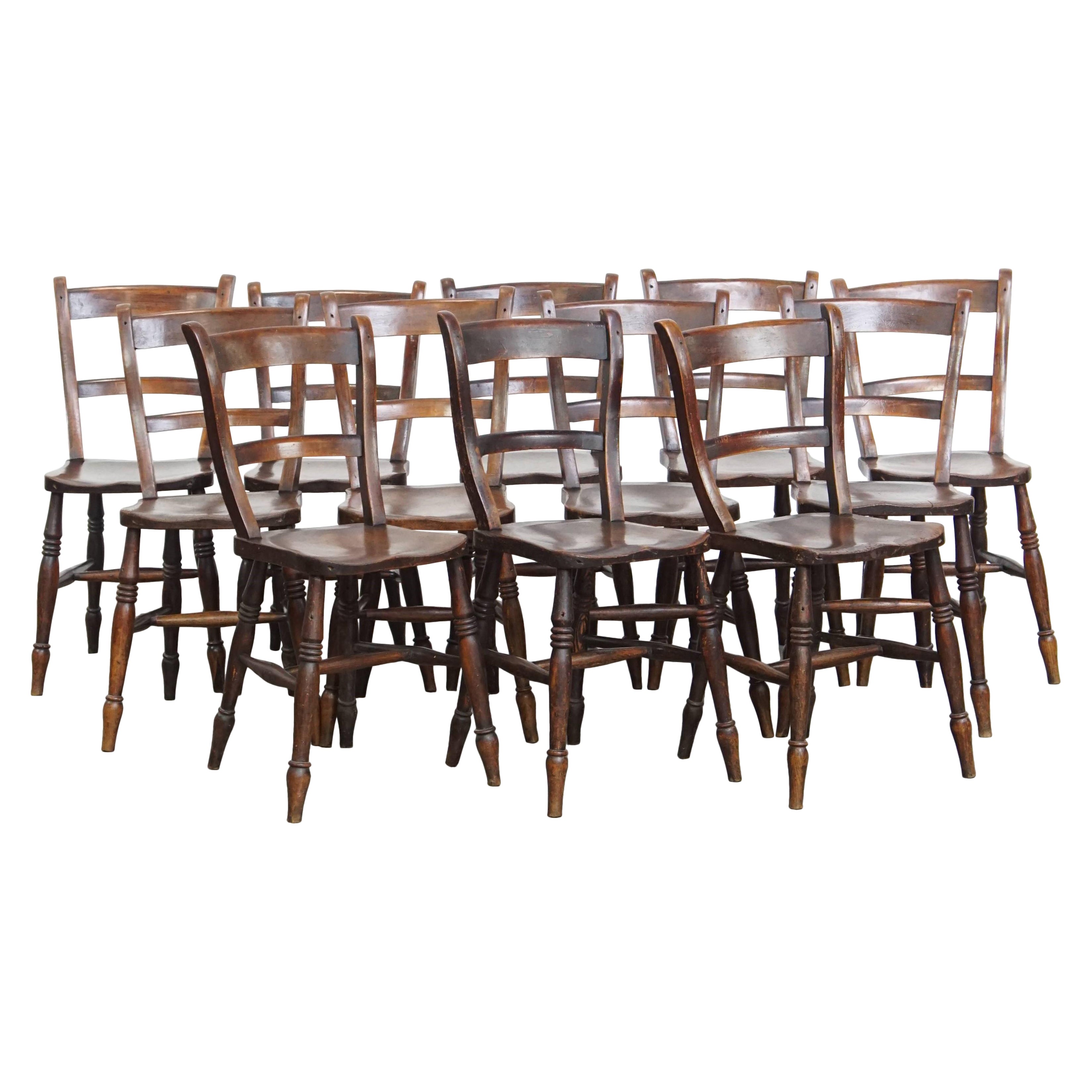 Set of 12 antique English Oxford dining/kitchen chairs For Sale