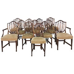 Set of 12 Antique English Sheraton Dining Chairs Includes Four Armchairs