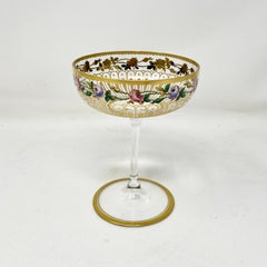 Set of 12 Antique European Gold Leaf and Hand-Painted Crystal Coupes, Circa 1890