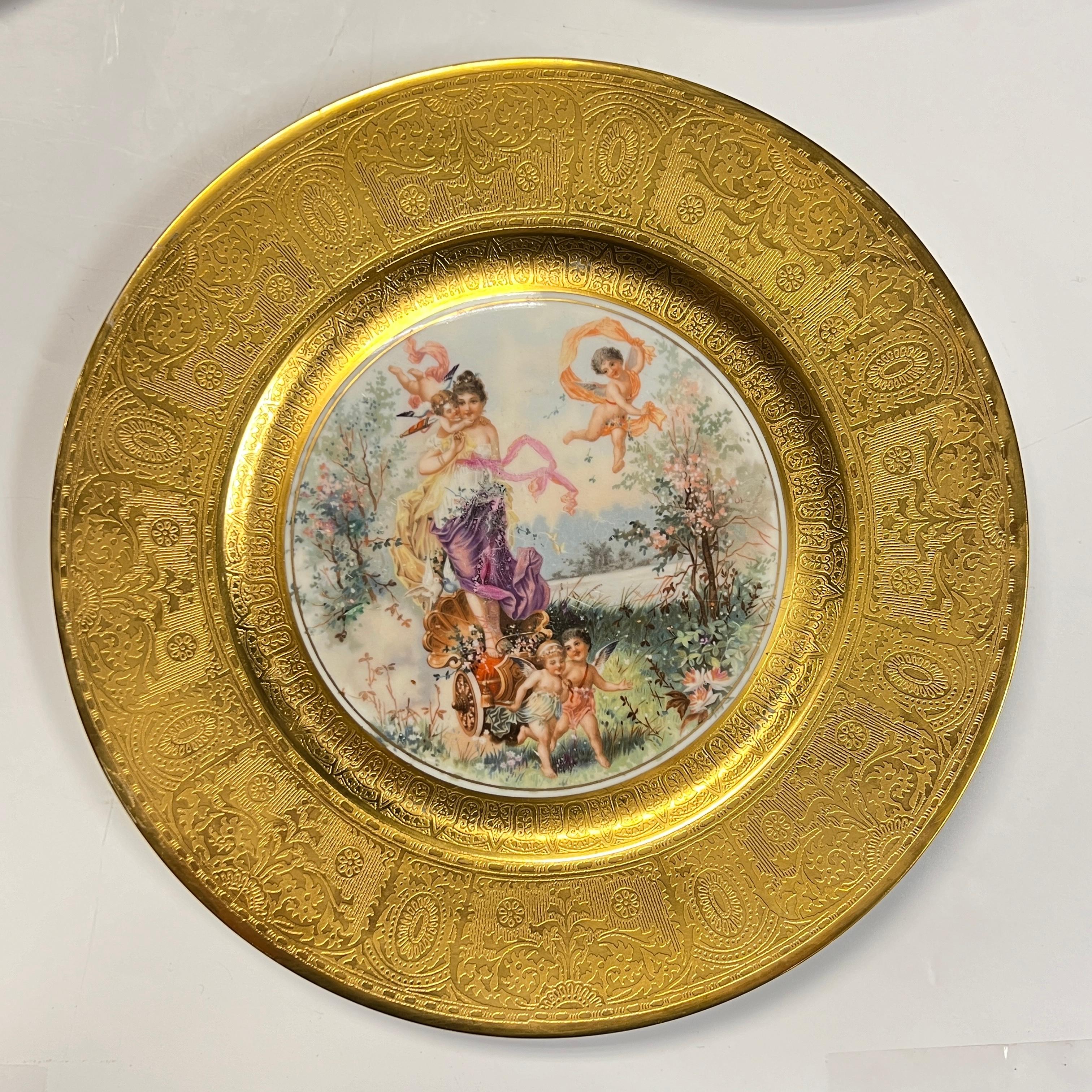 Set of 12 Antique Finely Gilt Neoclassical Cabinet Plates For Sale 4