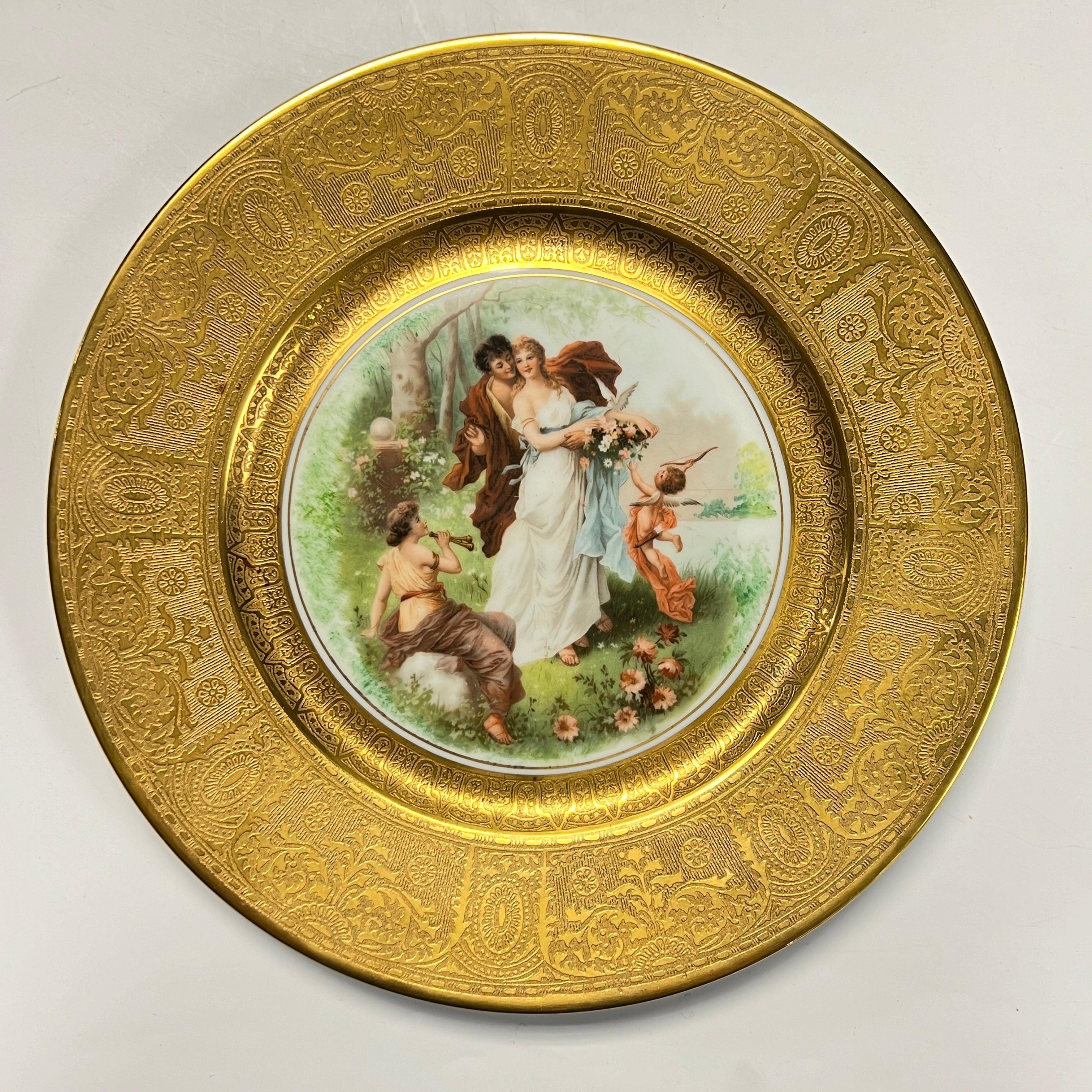 Set of 12 Antique Finely Gilt Neoclassical Cabinet Plates For Sale 7