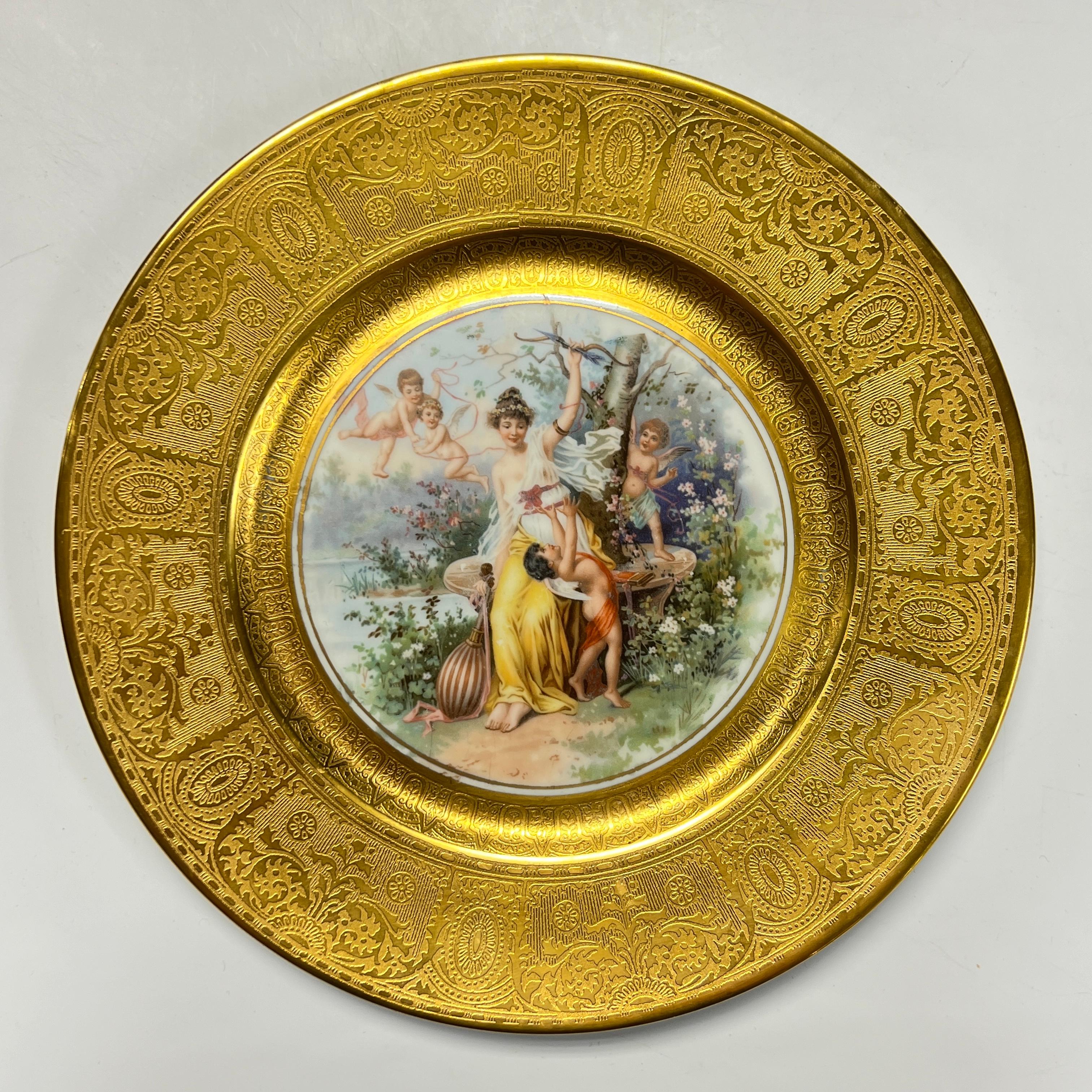 Set of 12 Antique Finely Gilt Neoclassical Cabinet Plates For Sale 8