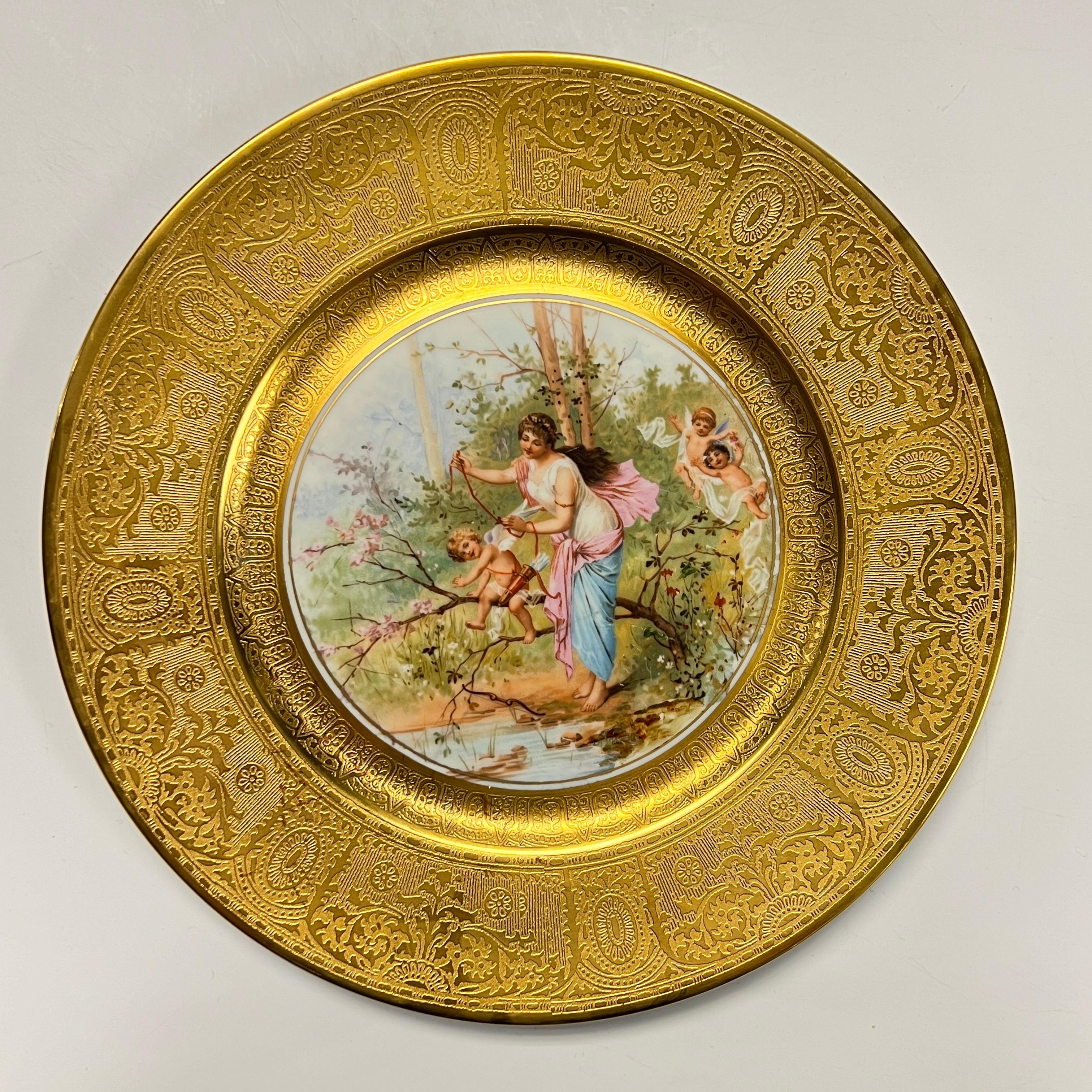Set of 12 Antique Finely Gilt Neoclassical Cabinet Plates For Sale 11