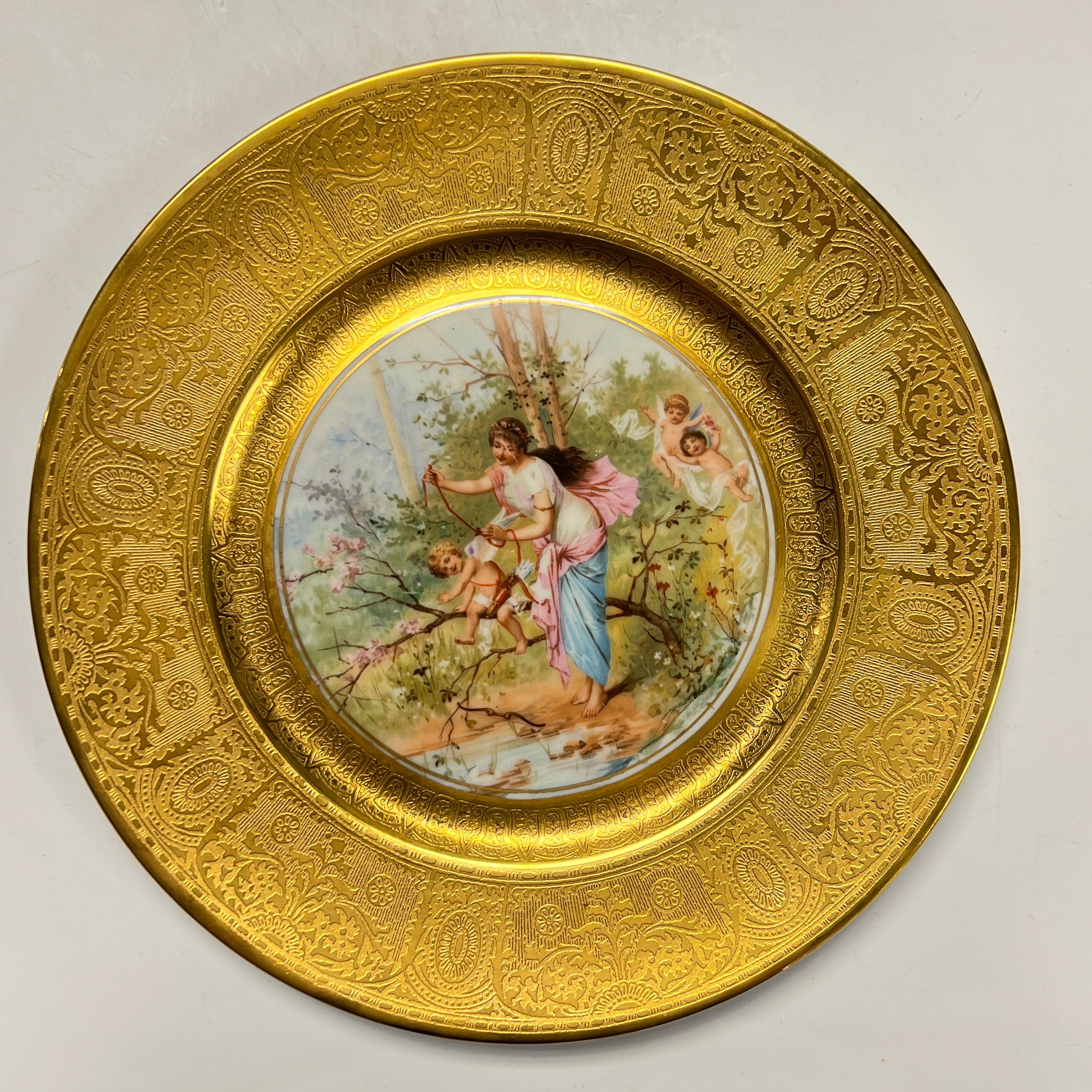 Porcelain Set of 12 Antique Finely Gilt Neoclassical Cabinet Plates For Sale