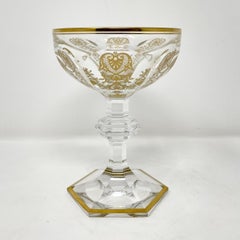 Set of 12 Antique French Gold-Etched Baccarat Crystal Champagne Coupes, Ca 1870s