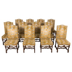 Set of 12 Antique French Louis XIII Style Os de Mouton Walnut Side Chairs